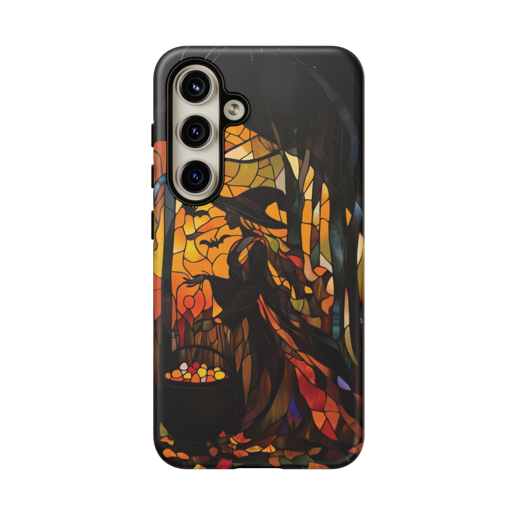 Halloween Witch Stained Glass Effect Dark Academia Spooky Fall Witchy Pumpkin Bats Seasonal Fall Mosaic Case iPhone 13 14 15 16 Pro Max