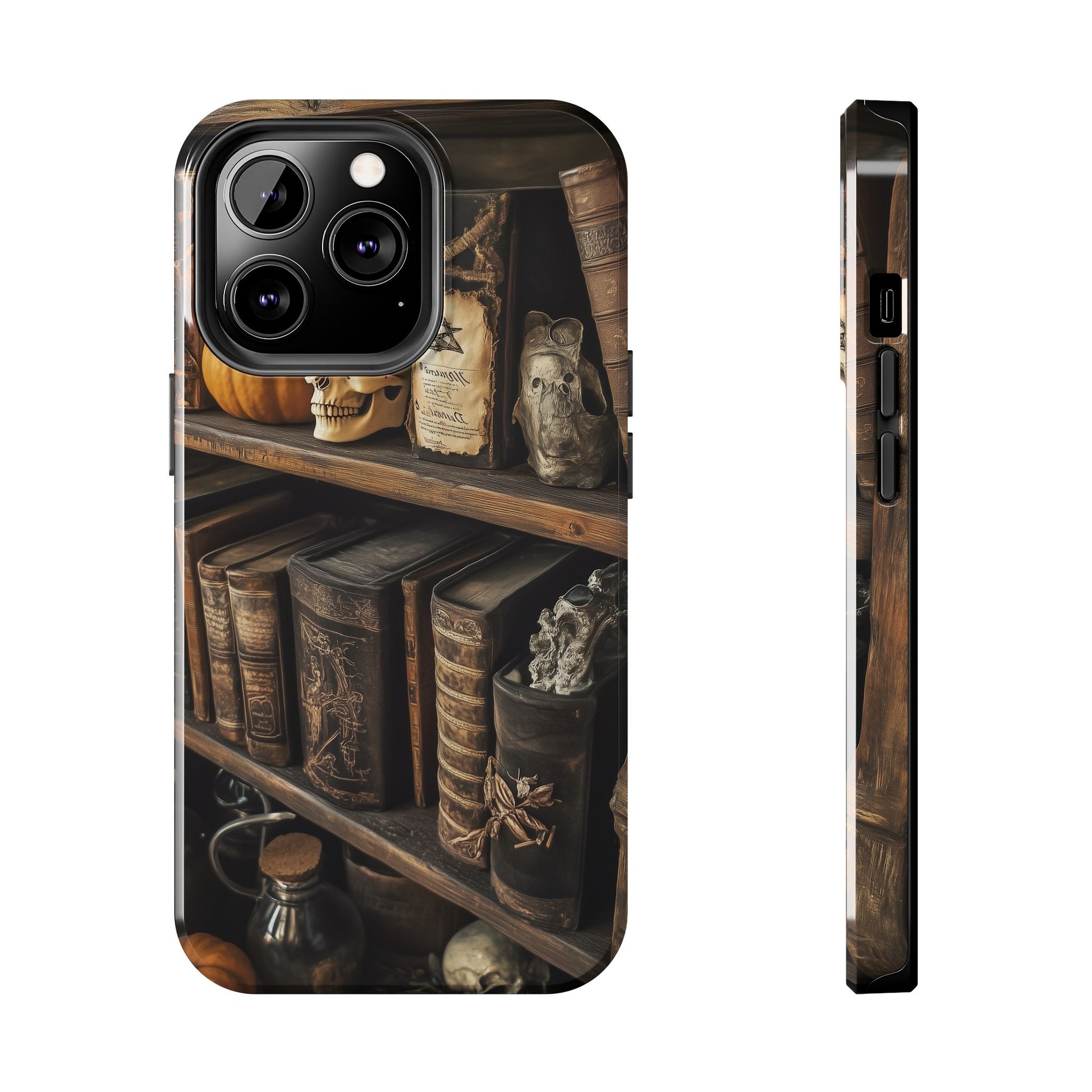 Apothecary Dark Academia Bookcase Goth Skulls floral Black Halloween Pumpkins Samsung Galaxy Apple iPhone 15 Pro Max Case  S24 S23 C