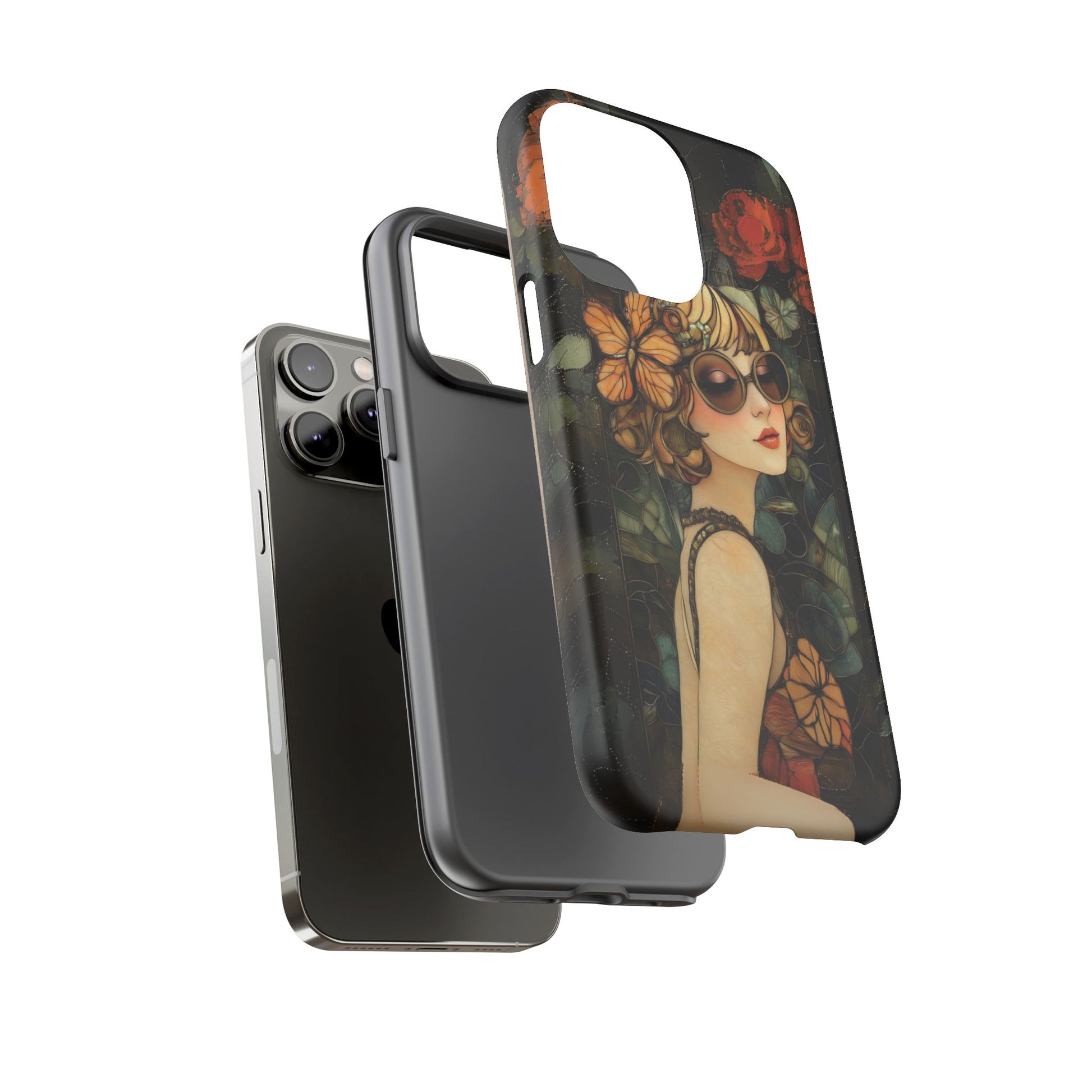Butterfly Art Deco Flapper Woman Mosaic Phone Case 1920s Art Nouveau Design in Red Stained Glass Alphonse Mucha Style Gatsby Style Poster