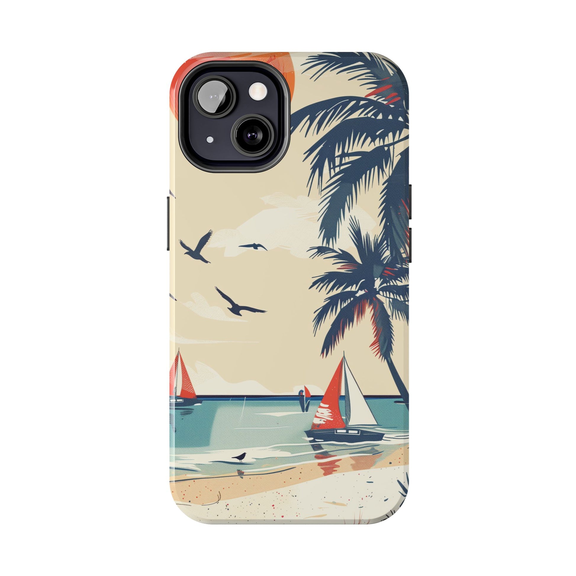 Retro Beach Scene Phone Case, Vintage Tropical Ocean iPhone Case, Summer Beach Phone Cover for iPhone, iphone 15 pro max
