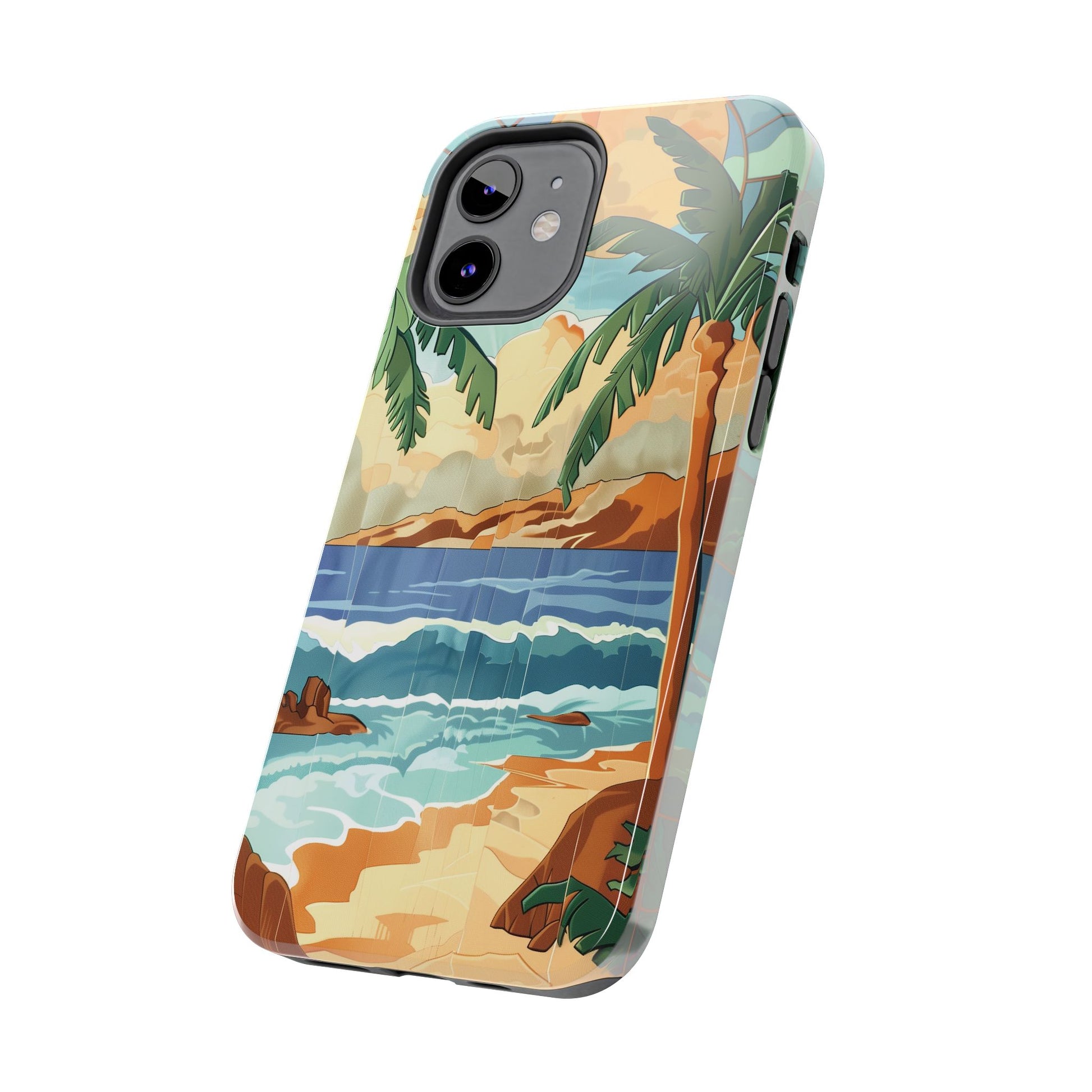 Retro Beach Scene Phone Case, Vintage Tropical Ocean iPhone Case, Summer Beach Phone Cover for iPhone, iphone 15 pro max