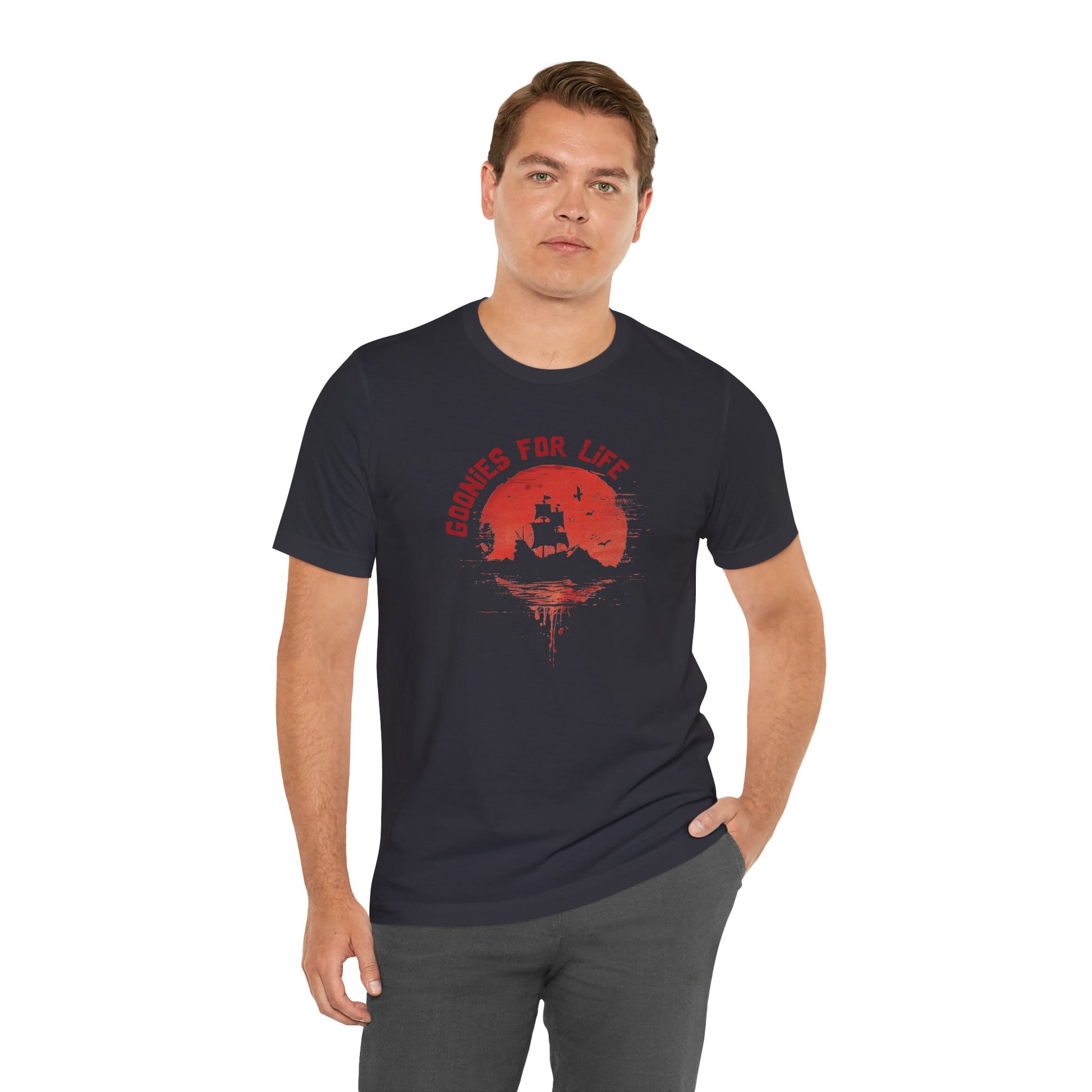 Goonies For Life Vintage Style Sunset Pirate Ship Tee