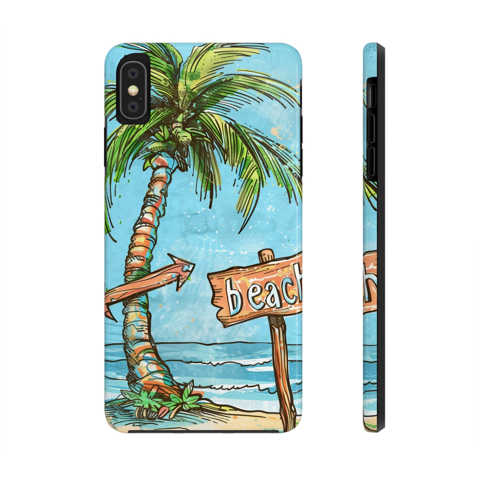 Durable Phone Case with Beach Scene and Palm Tree - Tropical Paradise Protective Cover