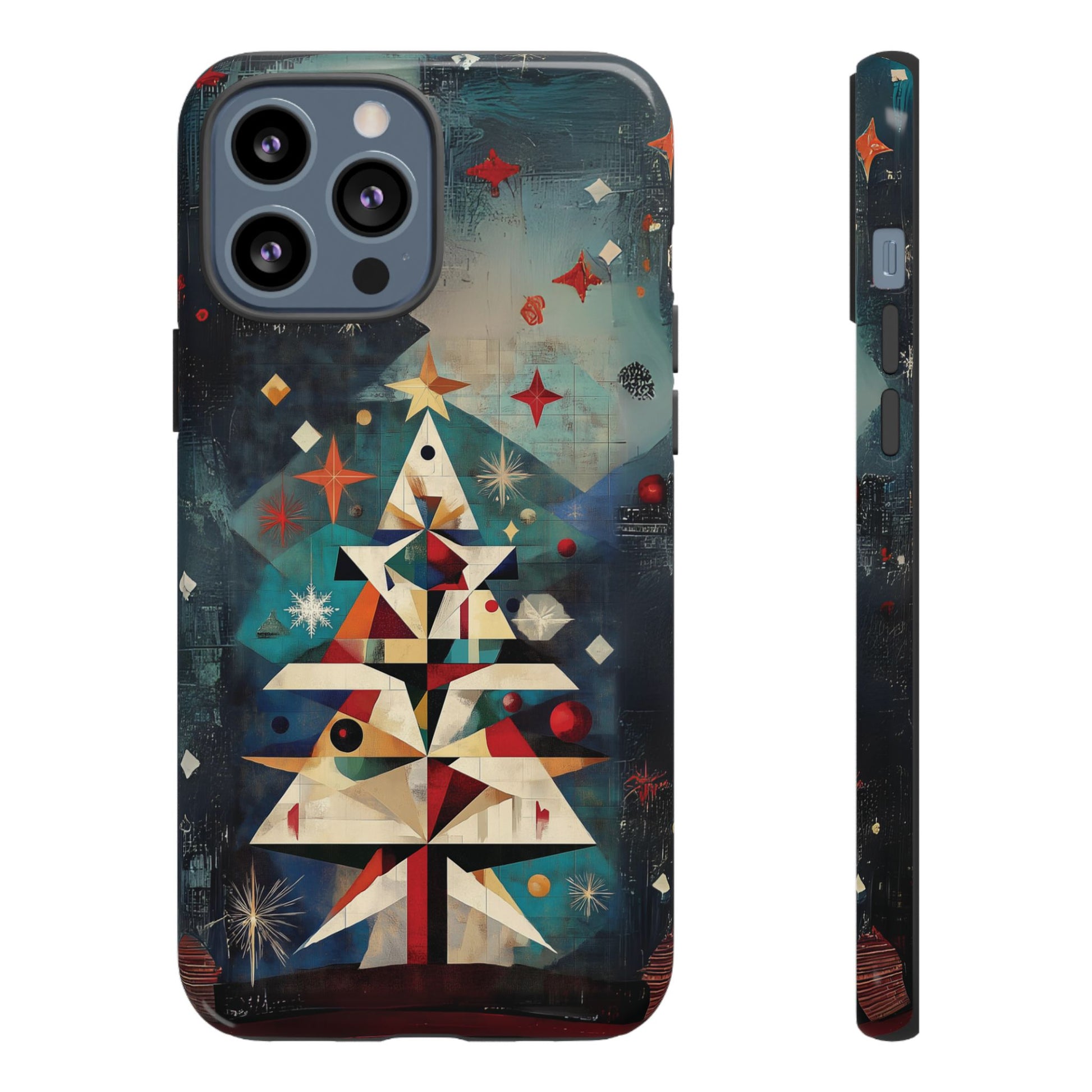 Mosaic Festive Christmas Tree Art Deco Stained Glass Phone Case Rankin Bass Style MidMod Design iPhone 13 14 15 16 Pro Max Pixel Galaxy
