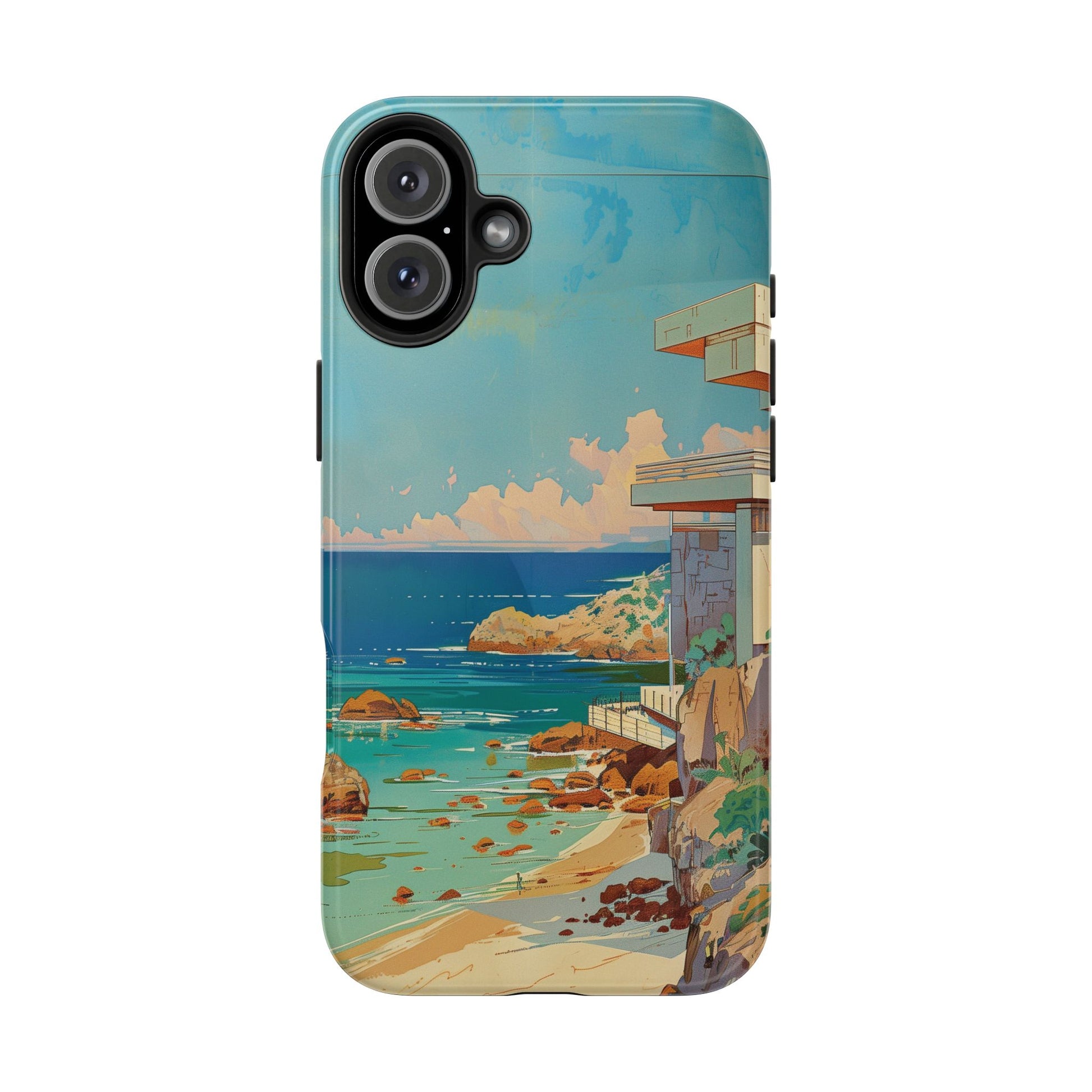 Retro Beach Scene Phone Case, Vintage Tropical Ocean iPhone Case, Summer Beach Phone Cover for iPhone, iphone 15 pro max