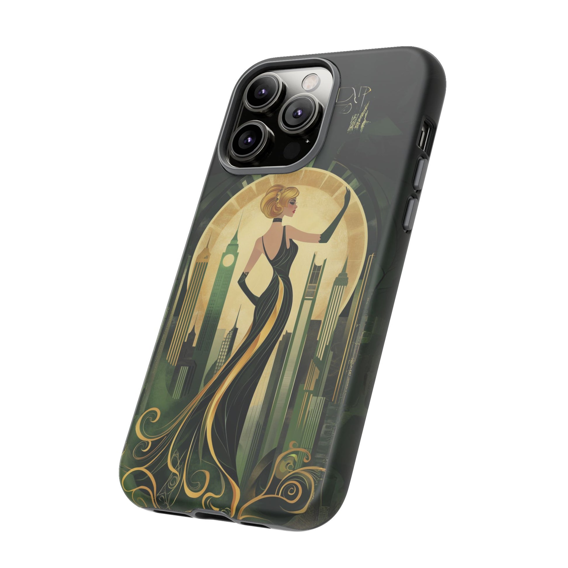 Emerald City Art Deco Flapper Woman Phone Case 1920s Art Nouveau Design in Emerald & Gold Alphonse Mucha Style Gatsby Style Poster