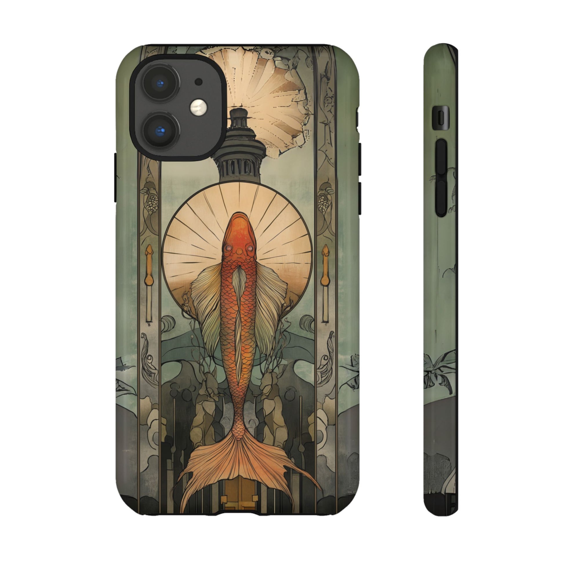 Art Deco Fish Frank Lloyd Wright Inspired Phone Case Geometric Stained Glass Art Deco Gold 13 14 15 16 iPhone Pro Max Galaxy Pixel