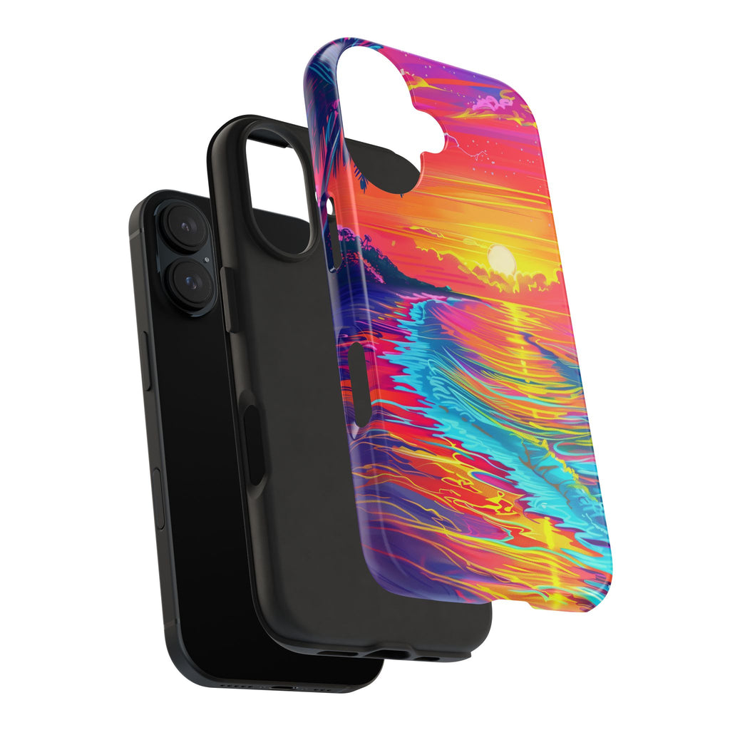 Tough Beach Sunrise Phone Case - Durable Case Lisa Frank Inspired Beach Art - Vibrant Beach Design - Colorful Phone Case for Beach Lovers