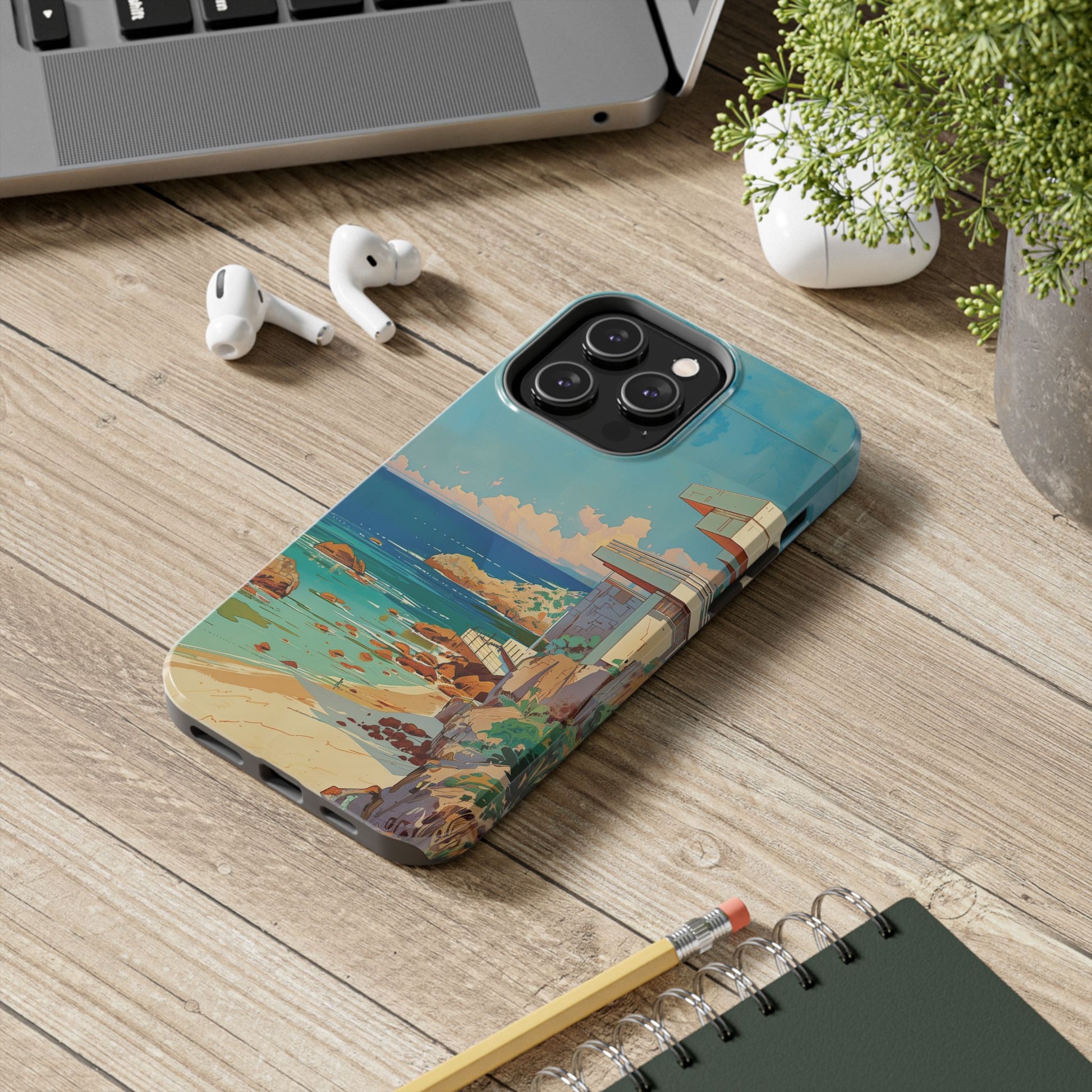 Retro Beach Scene Phone Case, Vintage Tropical Ocean iPhone Case, Summer Beach Phone Cover for iPhone, iphone 15 pro max