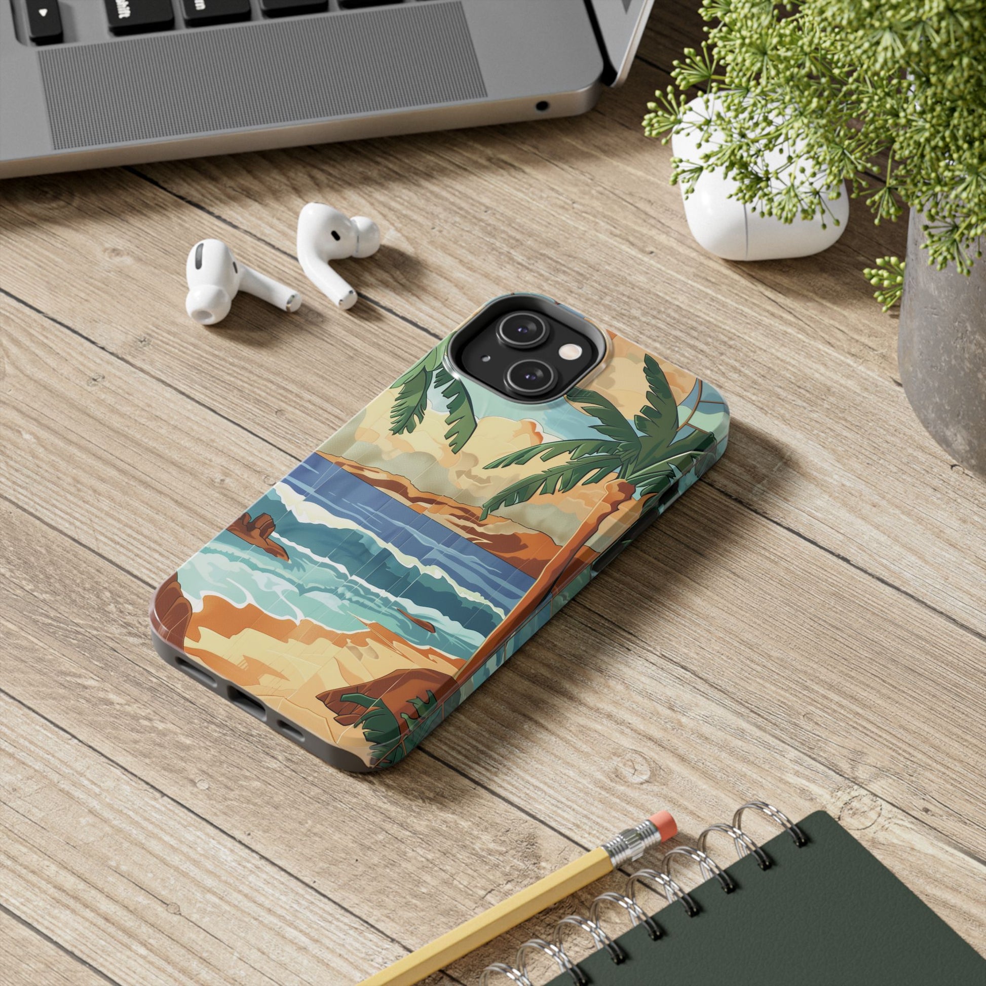 Retro Beach Scene Phone Case, Vintage Tropical Ocean iPhone Case, Summer Beach Phone Cover for iPhone, iphone 15 pro max
