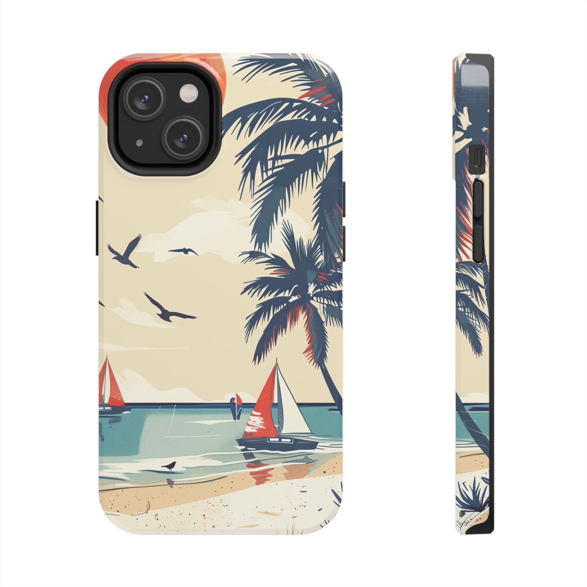 Retro Beach Scene Phone Case, Vintage Tropical Ocean iPhone Case, Summer Beach Phone Cover for iPhone, iphone 15 pro max