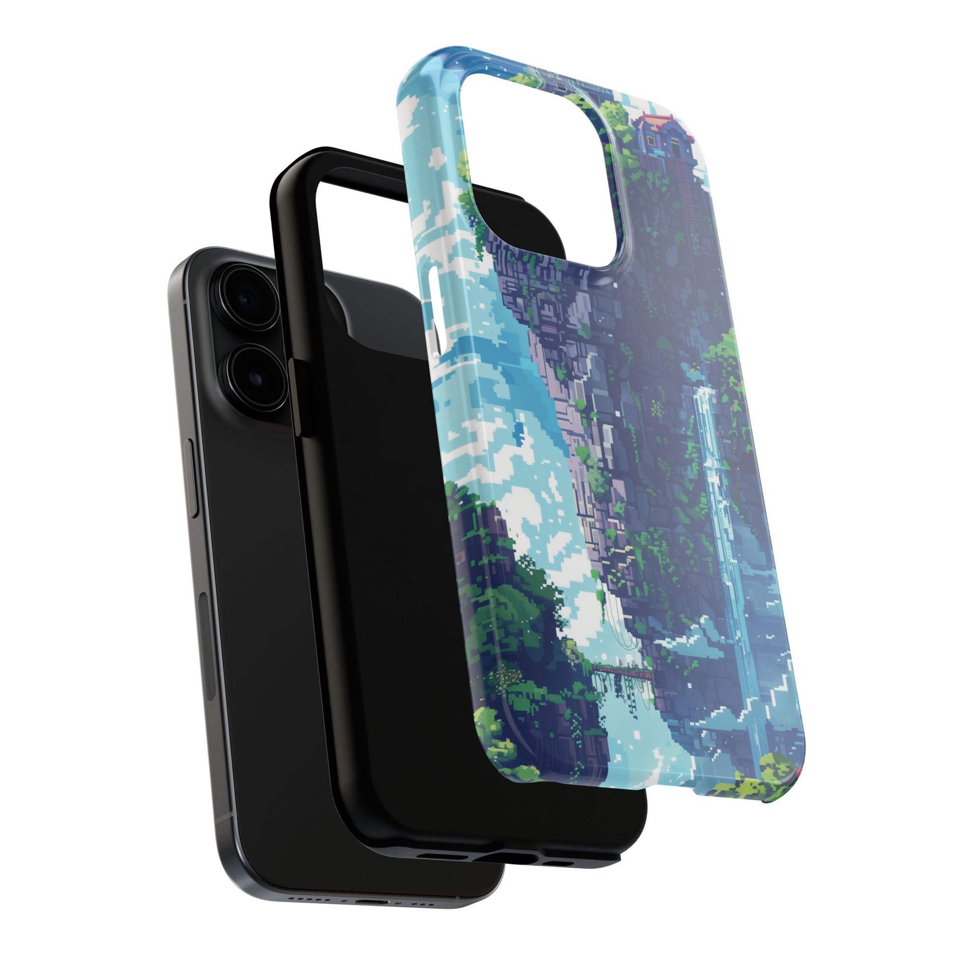 Pixel Art Video Game Landscapes Phone Case, Retro Gaming Pixelated Design, Geeky Gamer Phone Cover, Unique Video Game Art Accessories
