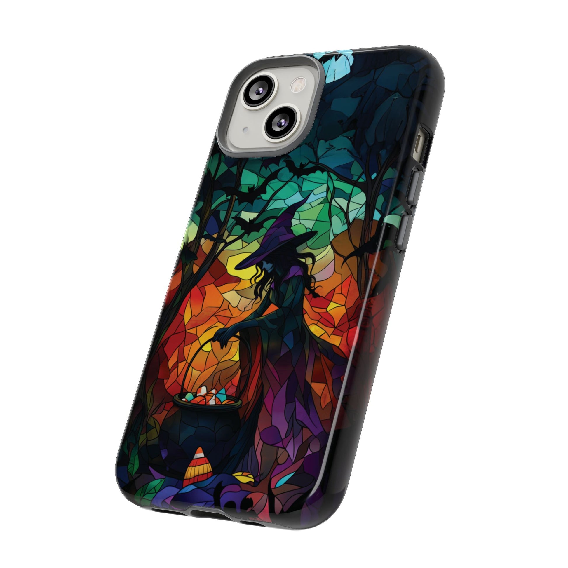 Halloween Witch Stained Glass Dark Academia Spooky Fall Witchy Pumpkin Bats Seasonal Fall Mosaic Case iPhone 13 14 15 16 Pro Max