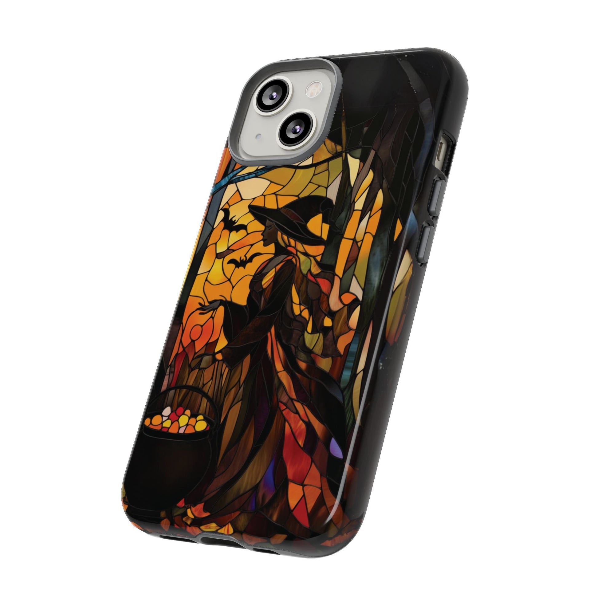 Halloween Witch Stained Glass Effect Dark Academia Spooky Fall Witchy Pumpkin Bats Seasonal Fall Mosaic Case iPhone 13 14 15 16 Pro Max