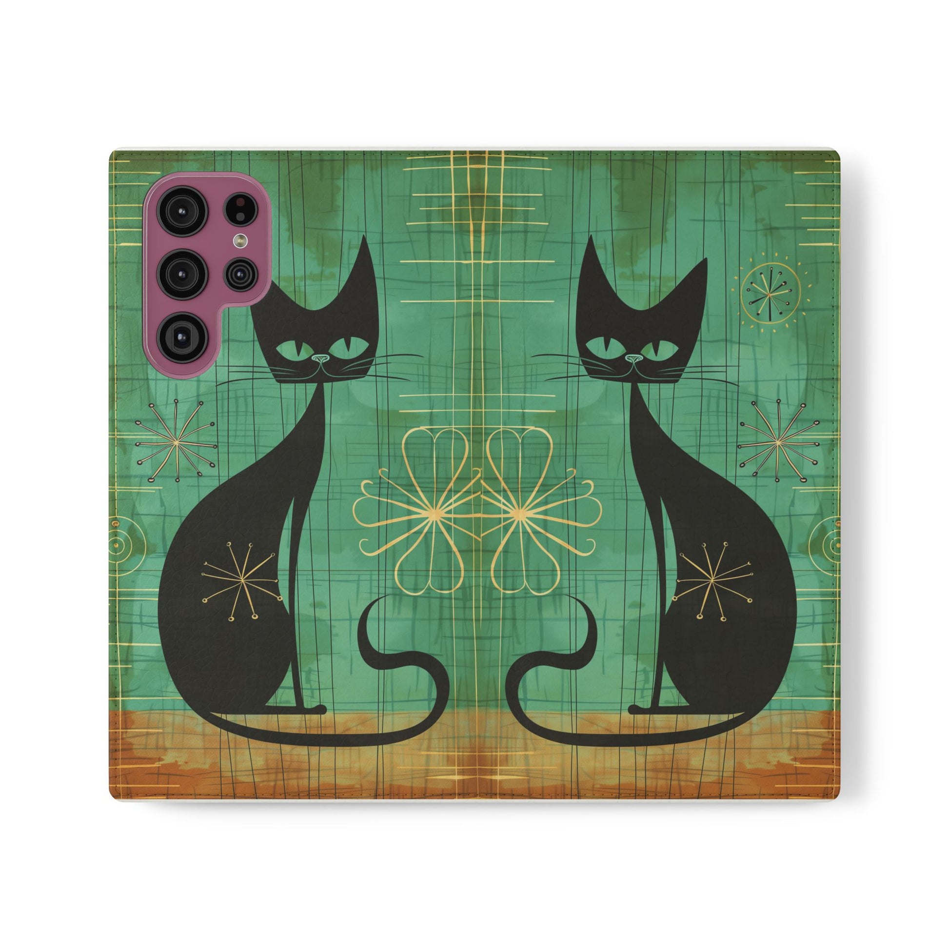 Mid-Century Modern Flip Case, Mid Mod Phone Case, Atomic Cats Case, Retro Chic Smartphone Cover, Android, Apple, Samsung Atomic Cats
