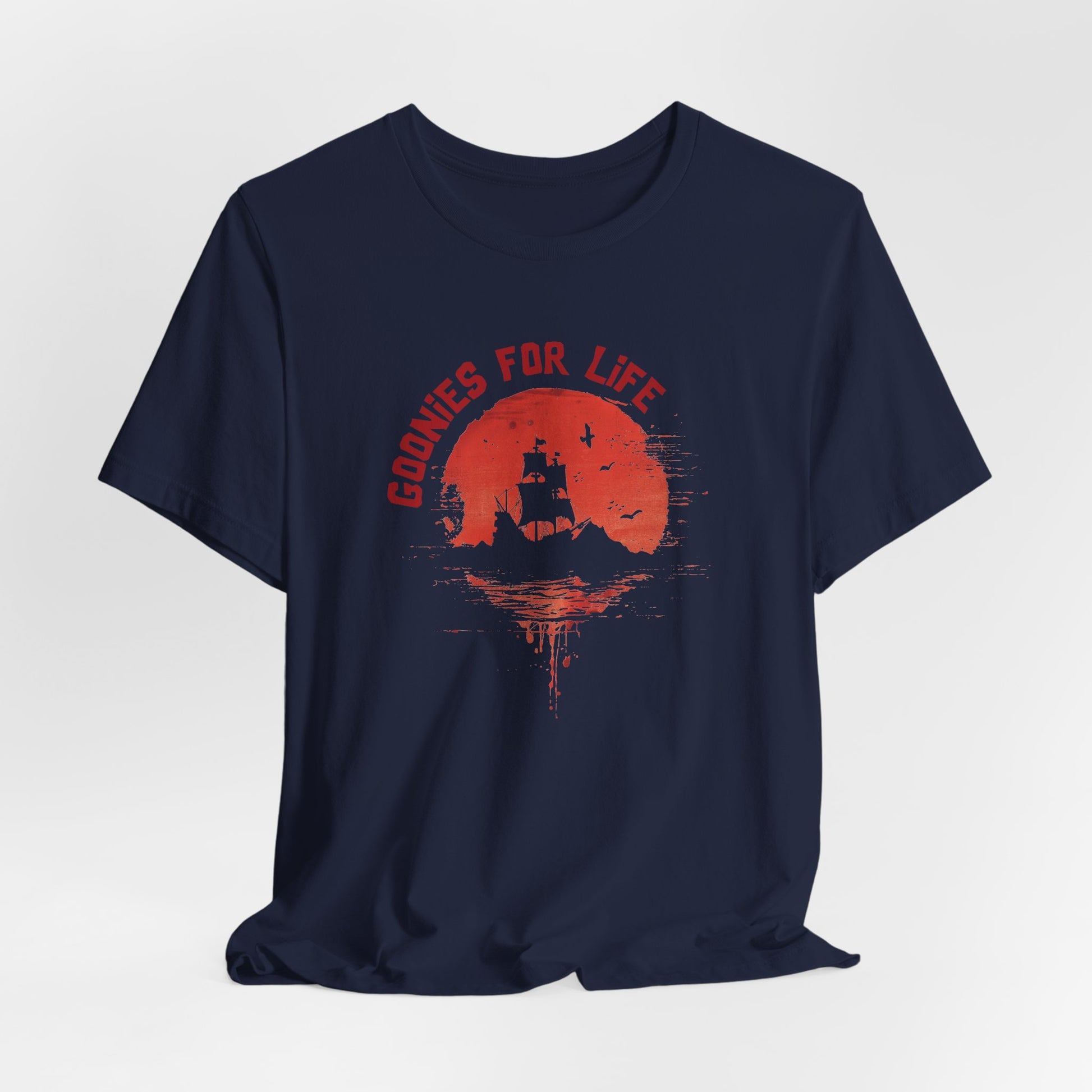 Goonies For Life Vintage Style Sunset Pirate Ship Tee