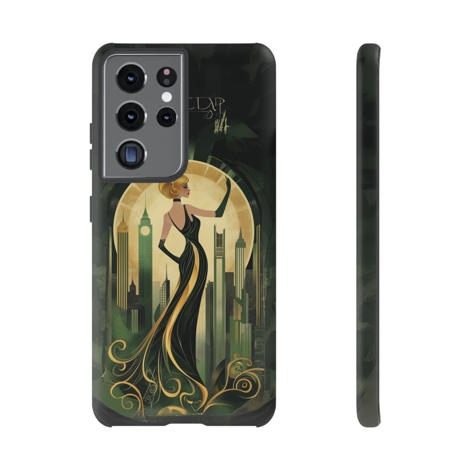 Emerald City Art Deco Flapper Woman Phone Case 1920s Art Nouveau Design in Emerald & Gold Alphonse Mucha Style Gatsby Style Poster