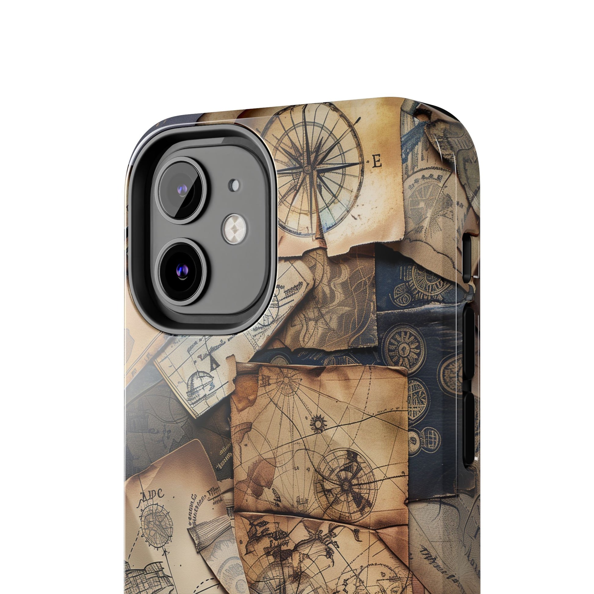 Double Layer Adventure Phone Case - Protective Phone Case Vintage Map and Compass Design - Dual Layer Case with Map Print