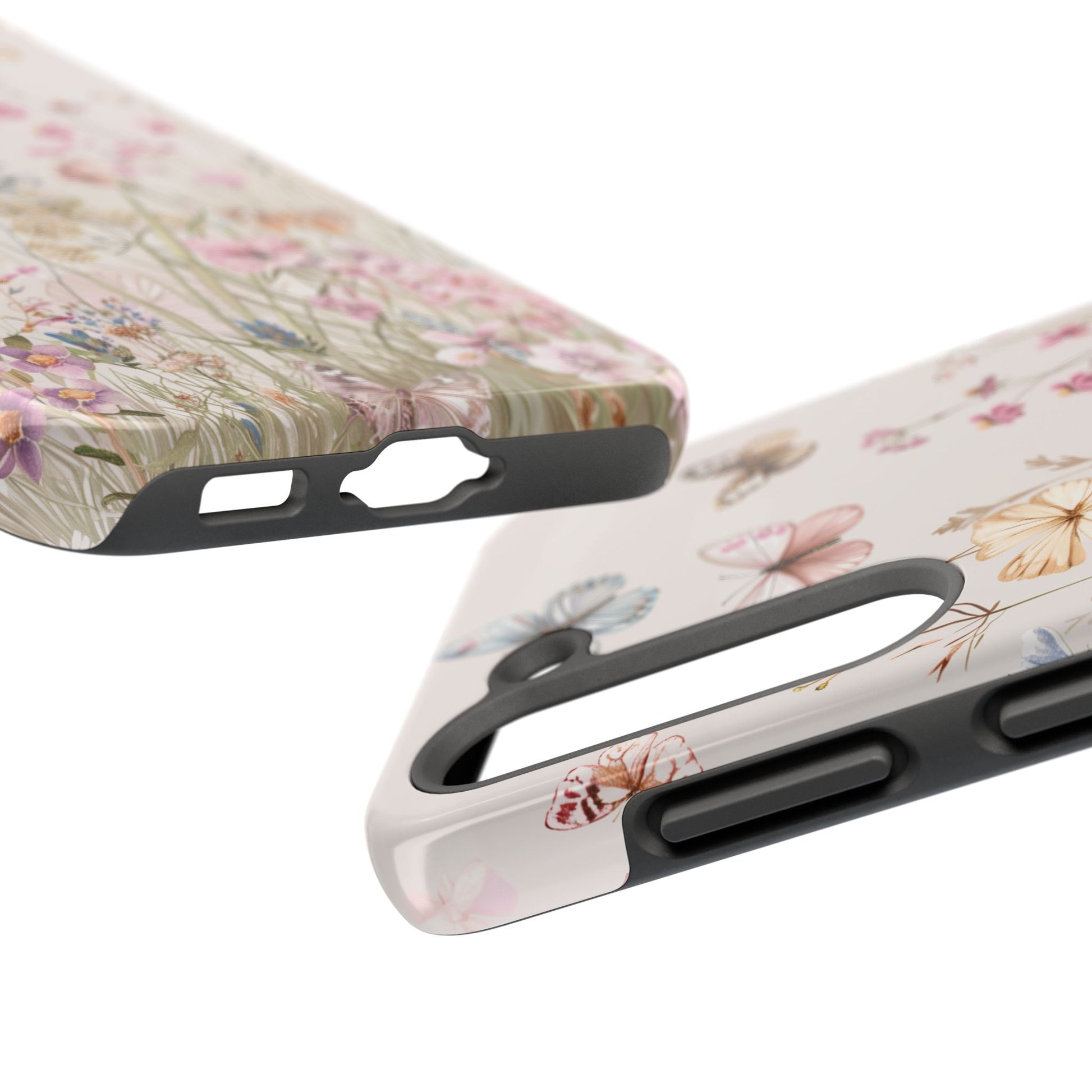 Butterfly Meadow Scene Cottagecore iPhone 15, Pastel Wildflowers & Butterflies, Natural iPhone Case, Cottagecore Garden Case, iPhone 14