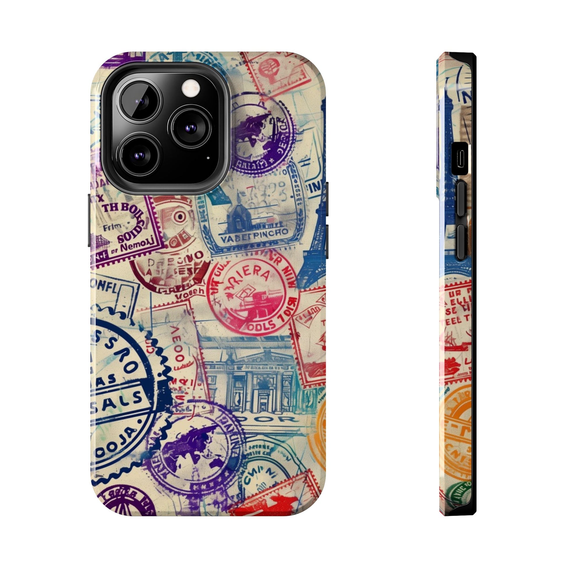 Travel Stamps Tough Phone Case - Durable Vintage Travel Stamps Design - Adventure Inspired Phone Case - Protective Case with travel stamps