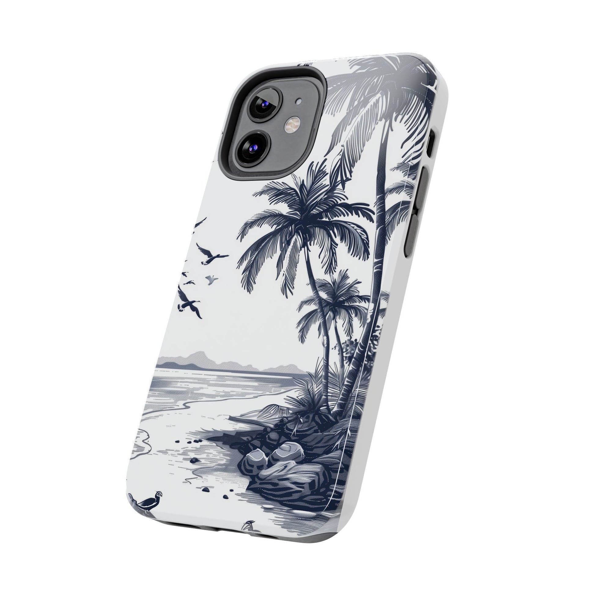 Durable Beach Escape: Hand-Drawn Beach Scene Tough iPhone Case