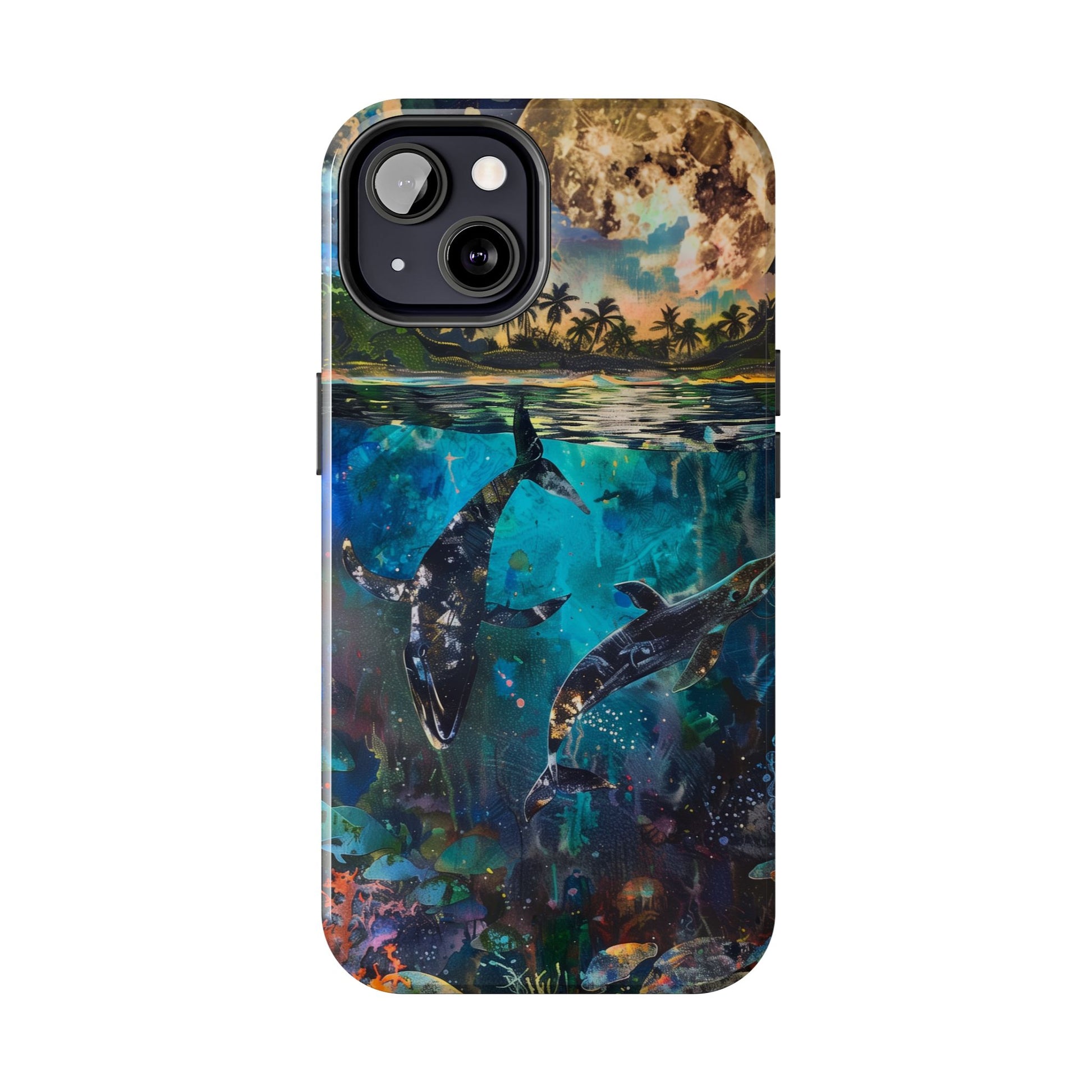 Abstract Moonlit Whales Underwater Phone Case - Durable and Stunning Protective Cover