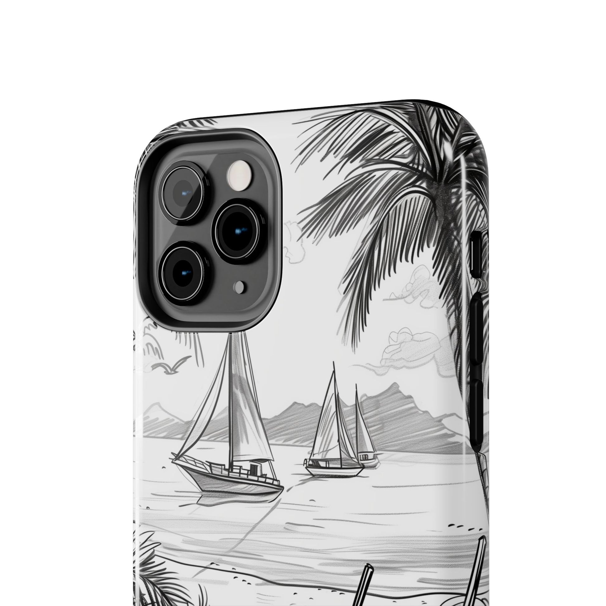 Beach Vibes Phone Case: Hand-Drawn Tiki Drinks & Tropical Paradise Design