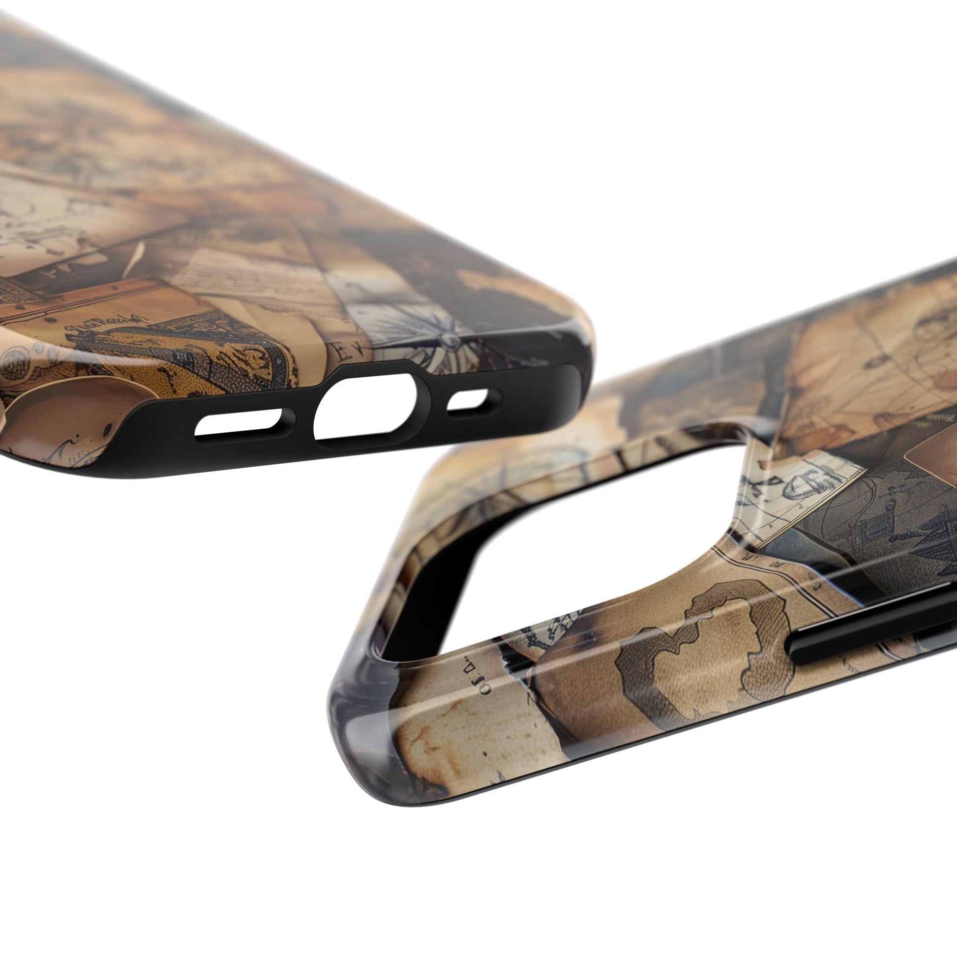Double Layer Adventure Phone Case - Protective Phone Case Vintage Map and Compass Design - Dual Layer Case with Map Print