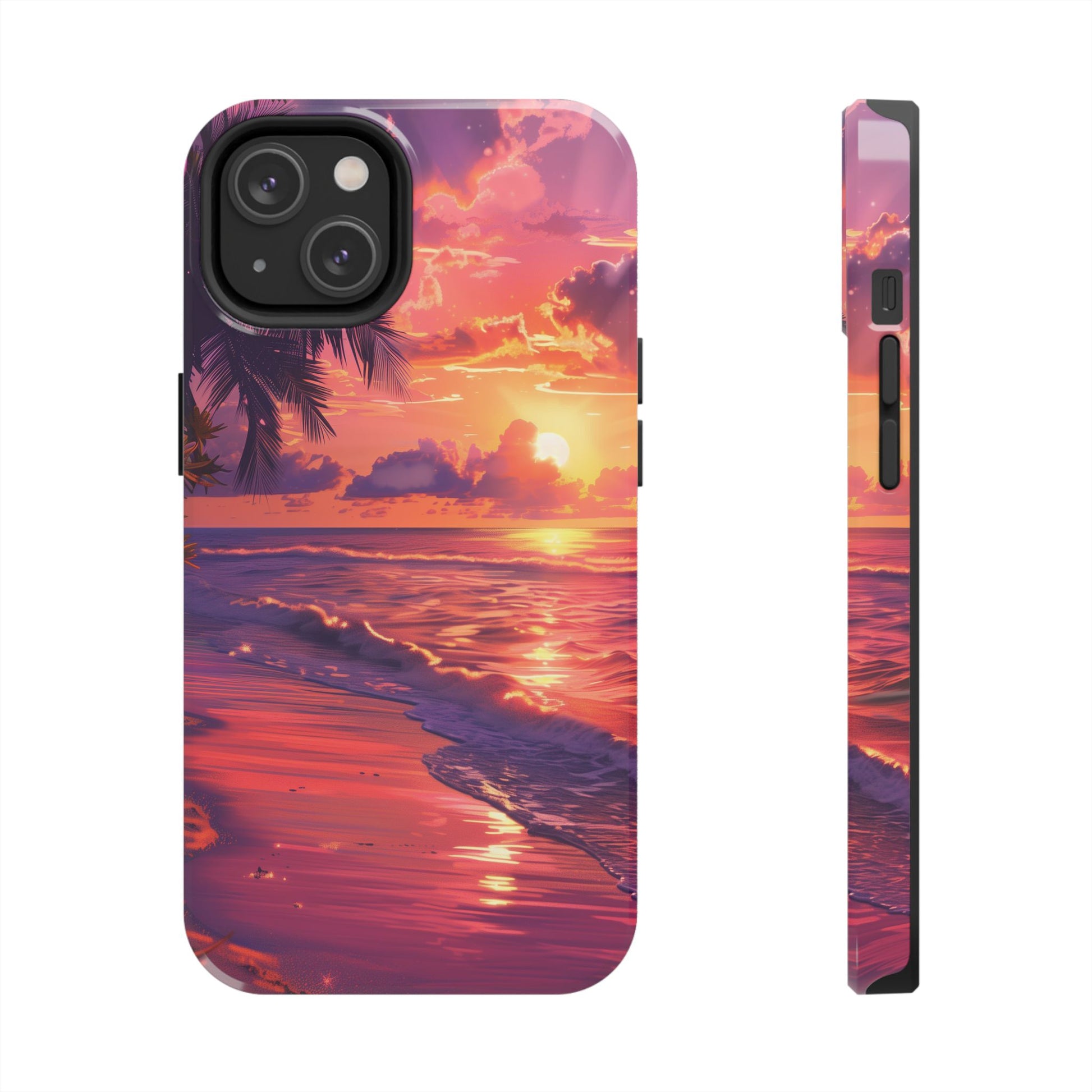 Tough Beach Scene Sunrise - Durable Case Lisa Frank Inspired Beach Art - Vibrant Beach Design - Colorful Phone Case for Beach Lovers
