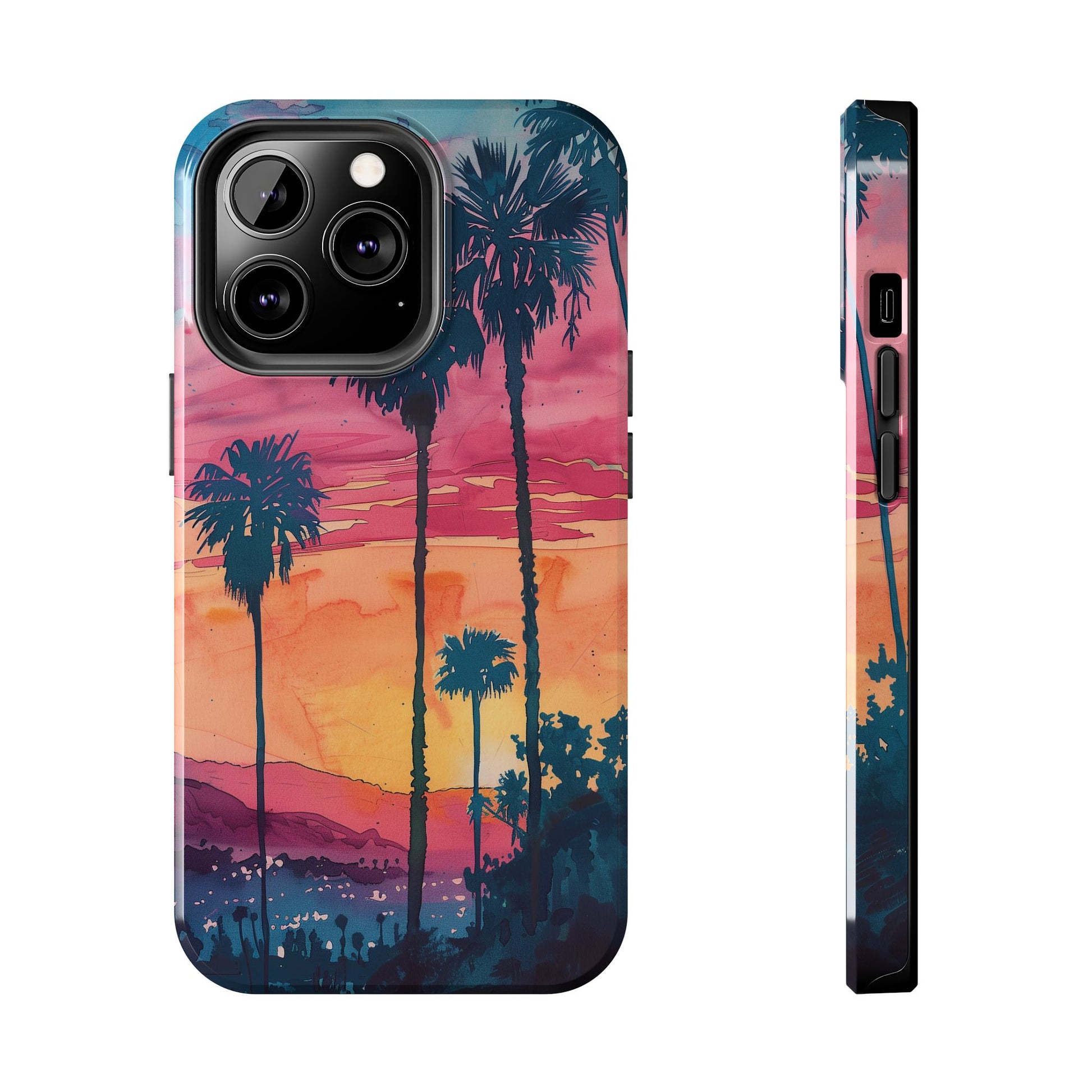 Los Angeles Sunset iPhone Case, Golden Hour Scenic View, Hollywood Hills Sunset Phone Case, Palm Trees Phone Case, iphone 15 pro max case