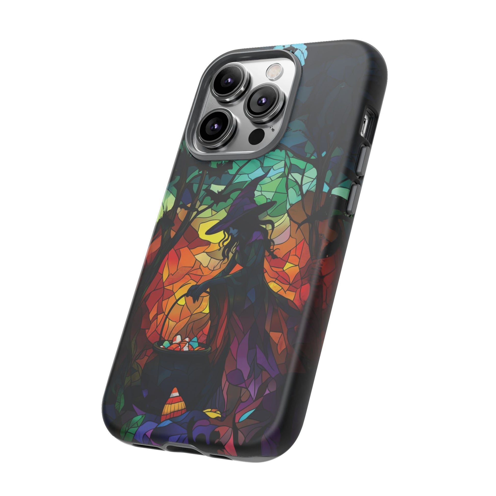 Halloween Witch Stained Glass Dark Academia Spooky Fall Witchy Pumpkin Bats Seasonal Fall Mosaic Case iPhone 13 14 15 16 Pro Max