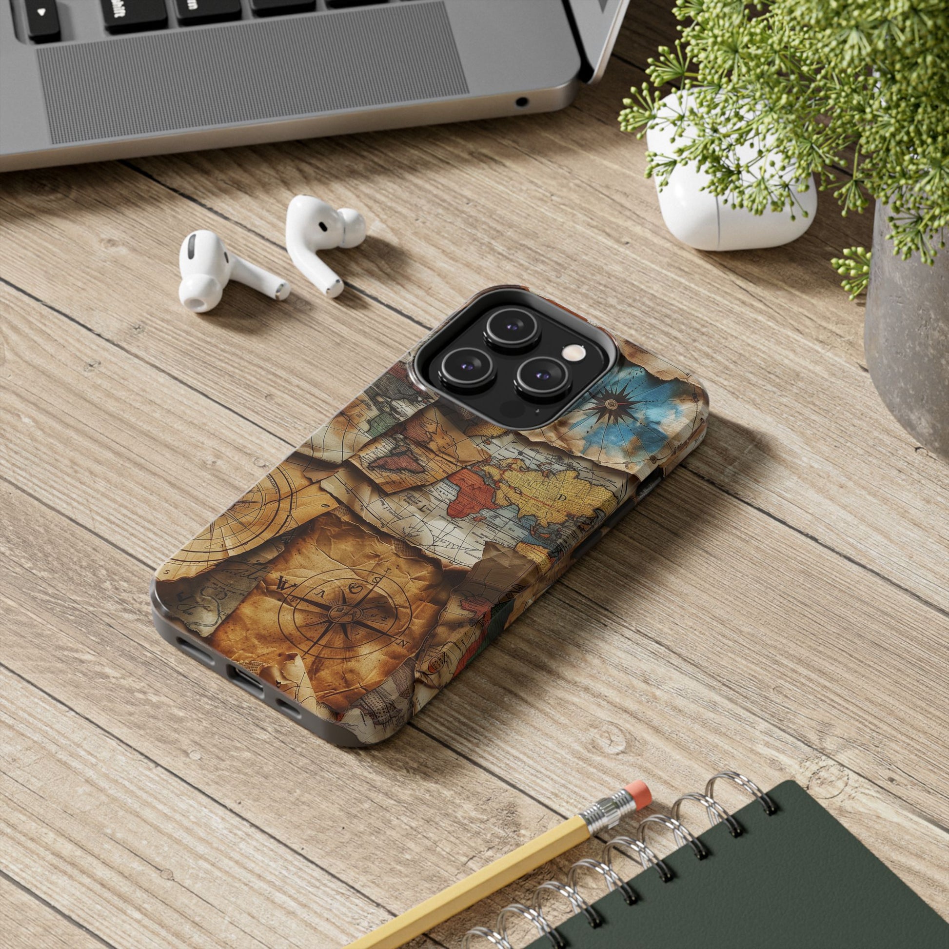 Double Layer Map Phone Case - Protective Phone Case Vintage Map Design - Durable Dual Layer Case with Map Print - Travel Inspired Phone Case
