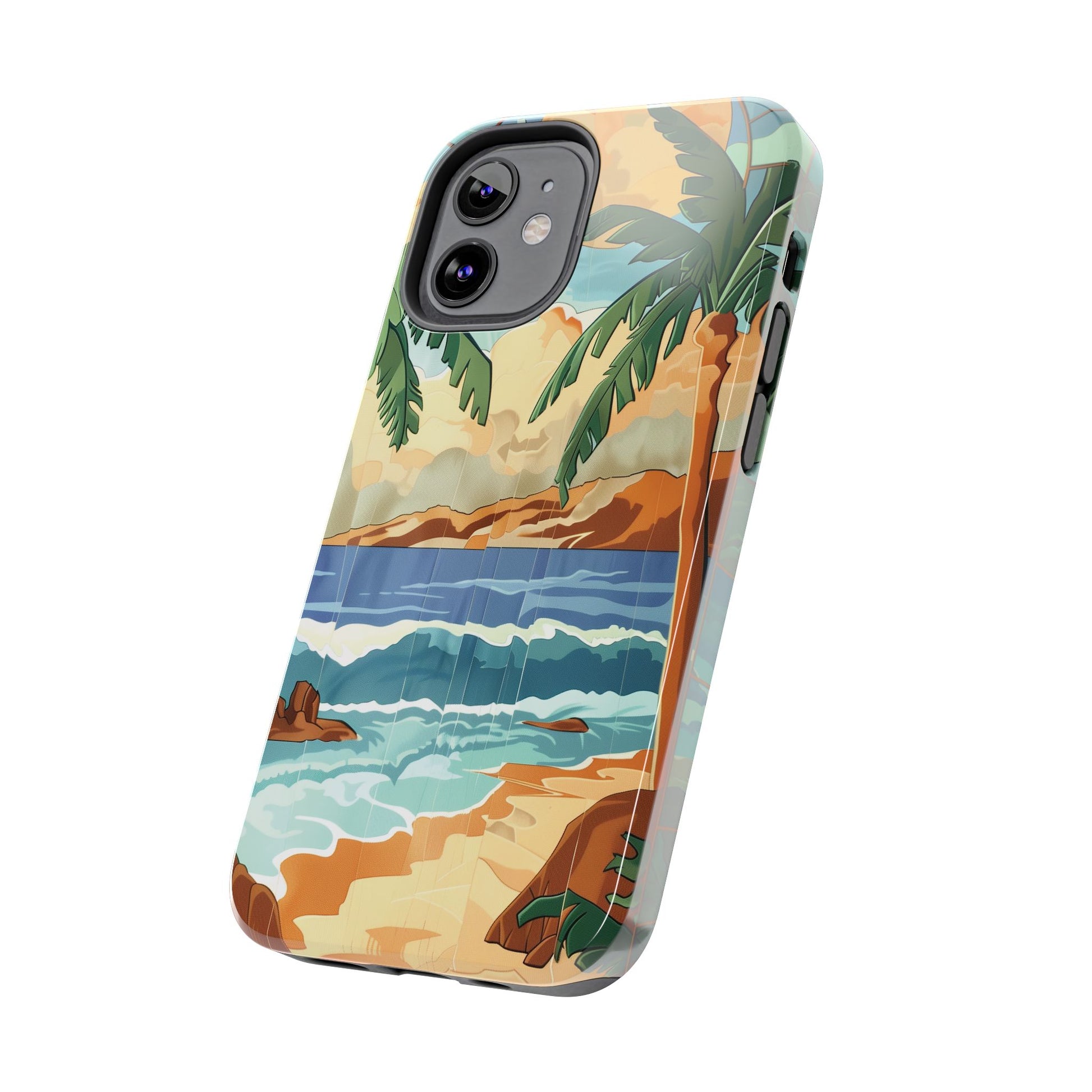 Retro Beach Scene Phone Case, Vintage Tropical Ocean iPhone Case, Summer Beach Phone Cover for iPhone, iphone 15 pro max