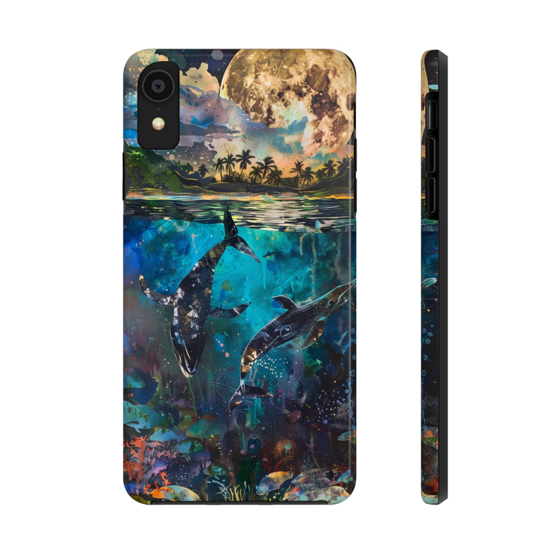 Abstract Moonlit Whales Underwater Phone Case - Durable and Stunning Protective Cover