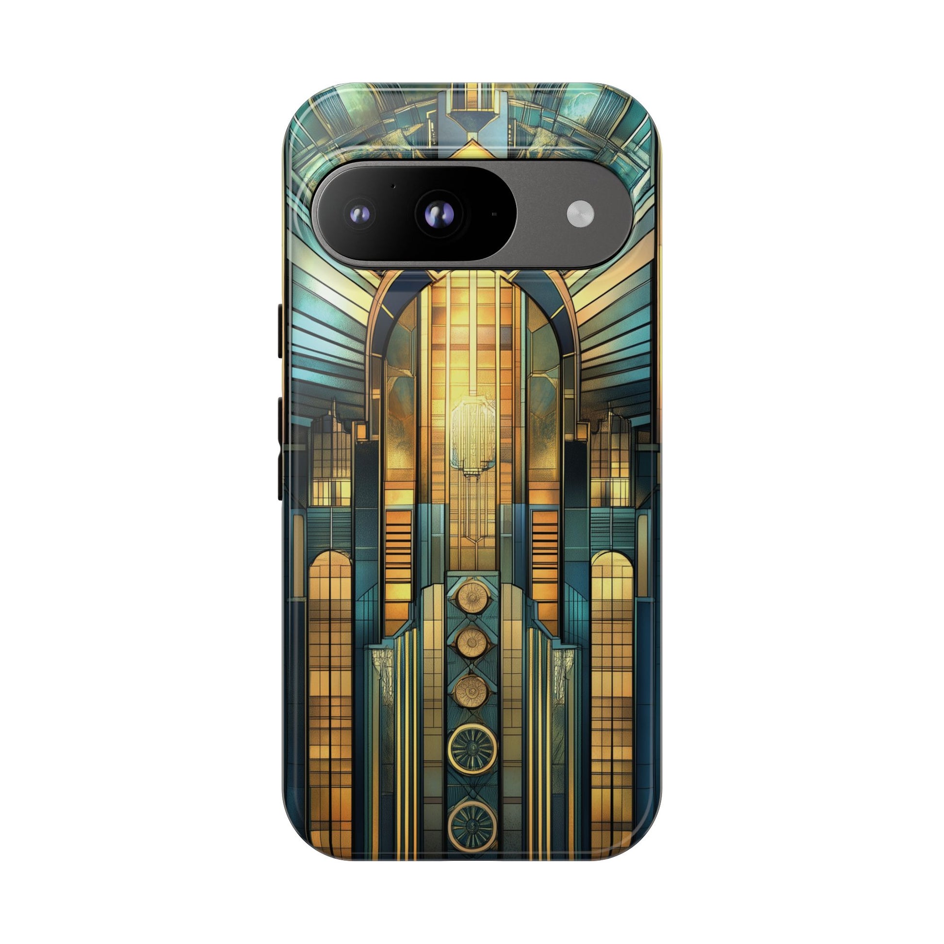 Phone Case Art Deco City Frank Lloyd Wright Teal Gold Protective Covers, Stylish Accessories, Great Gatsby Noir Nouveau iPhone 14 15 16 Pro
