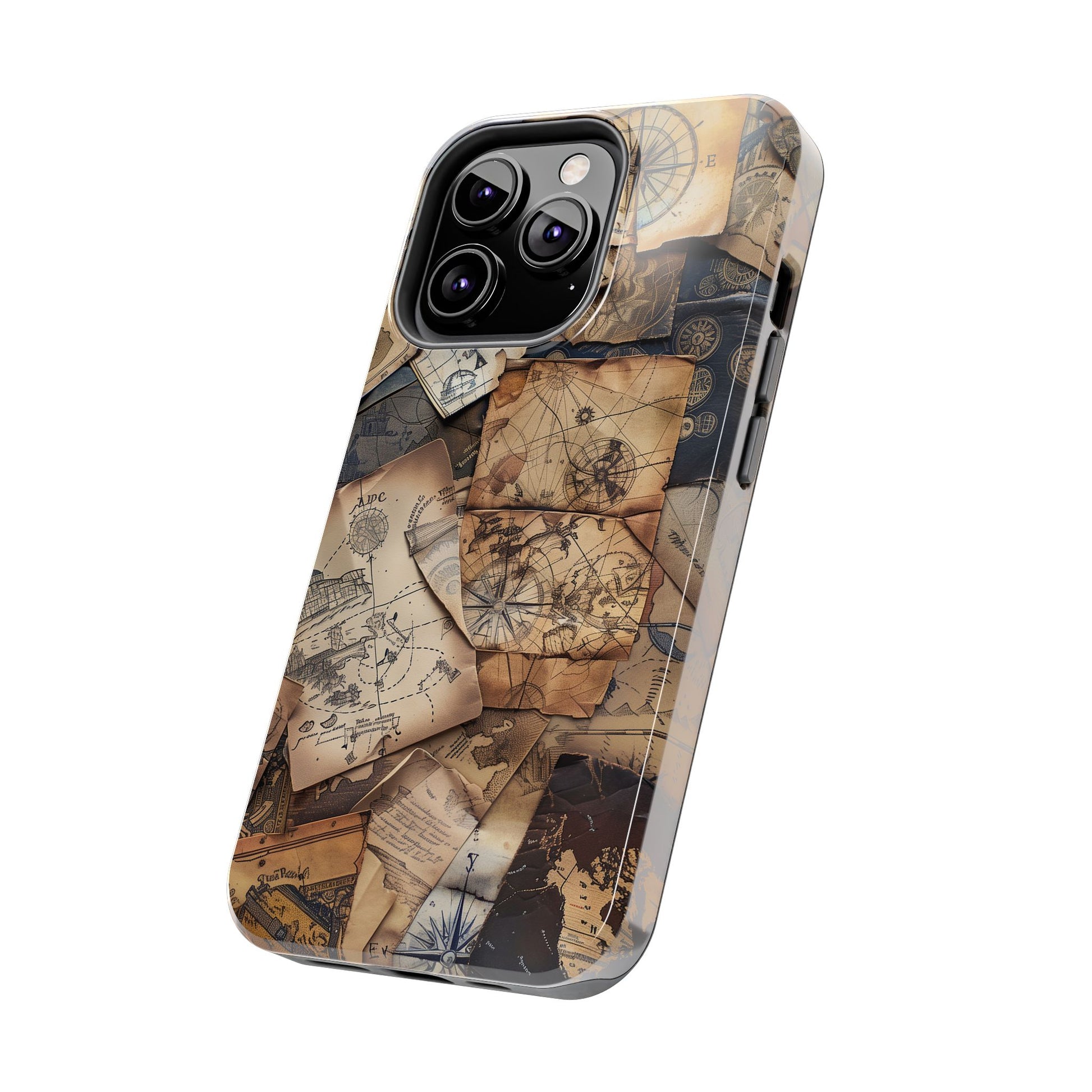 Double Layer Adventure Phone Case - Protective Phone Case Vintage Map and Compass Design - Dual Layer Case with Map Print