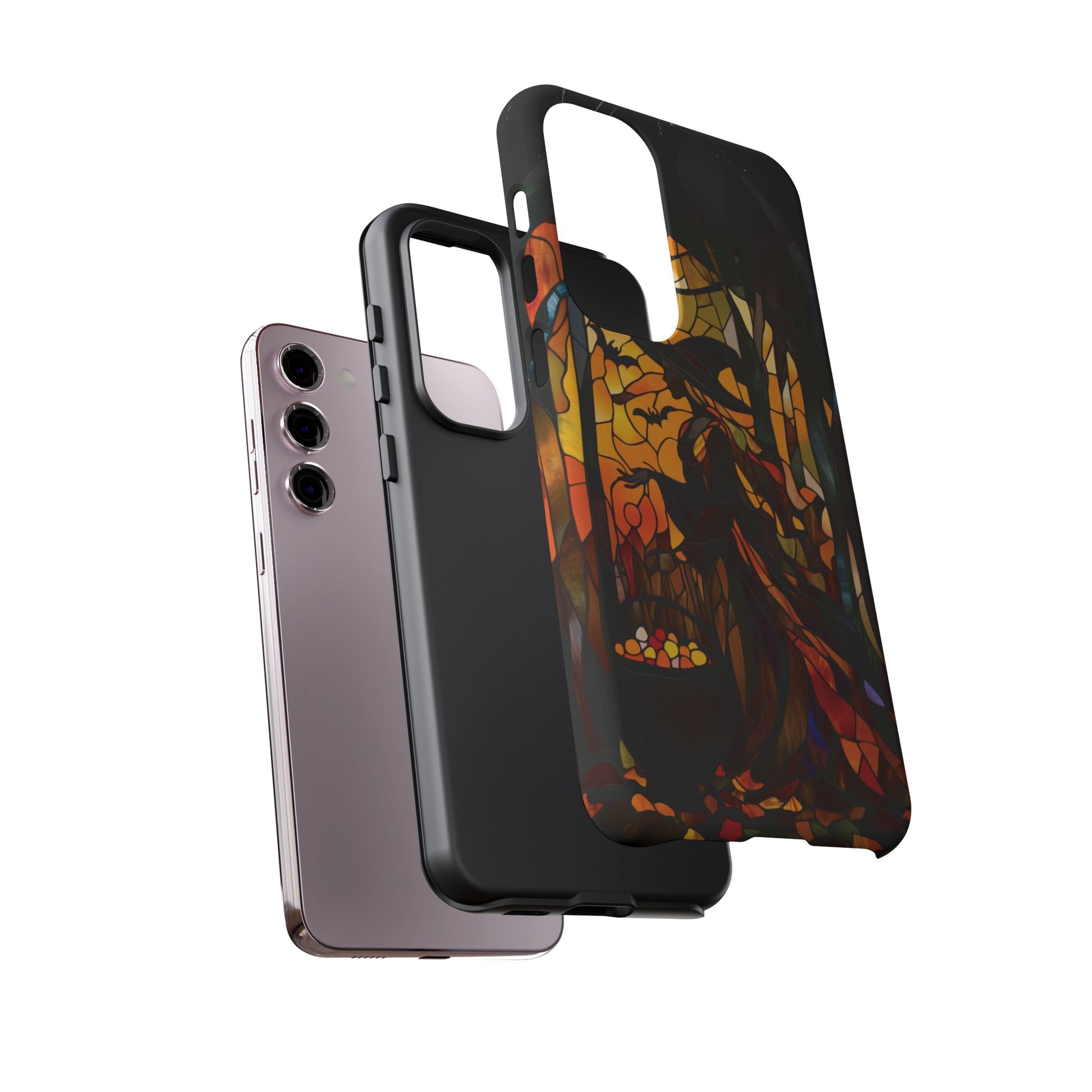 Halloween Witch Stained Glass Effect Dark Academia Spooky Fall Witchy Pumpkin Bats Seasonal Fall Mosaic Case iPhone 13 14 15 16 Pro Max