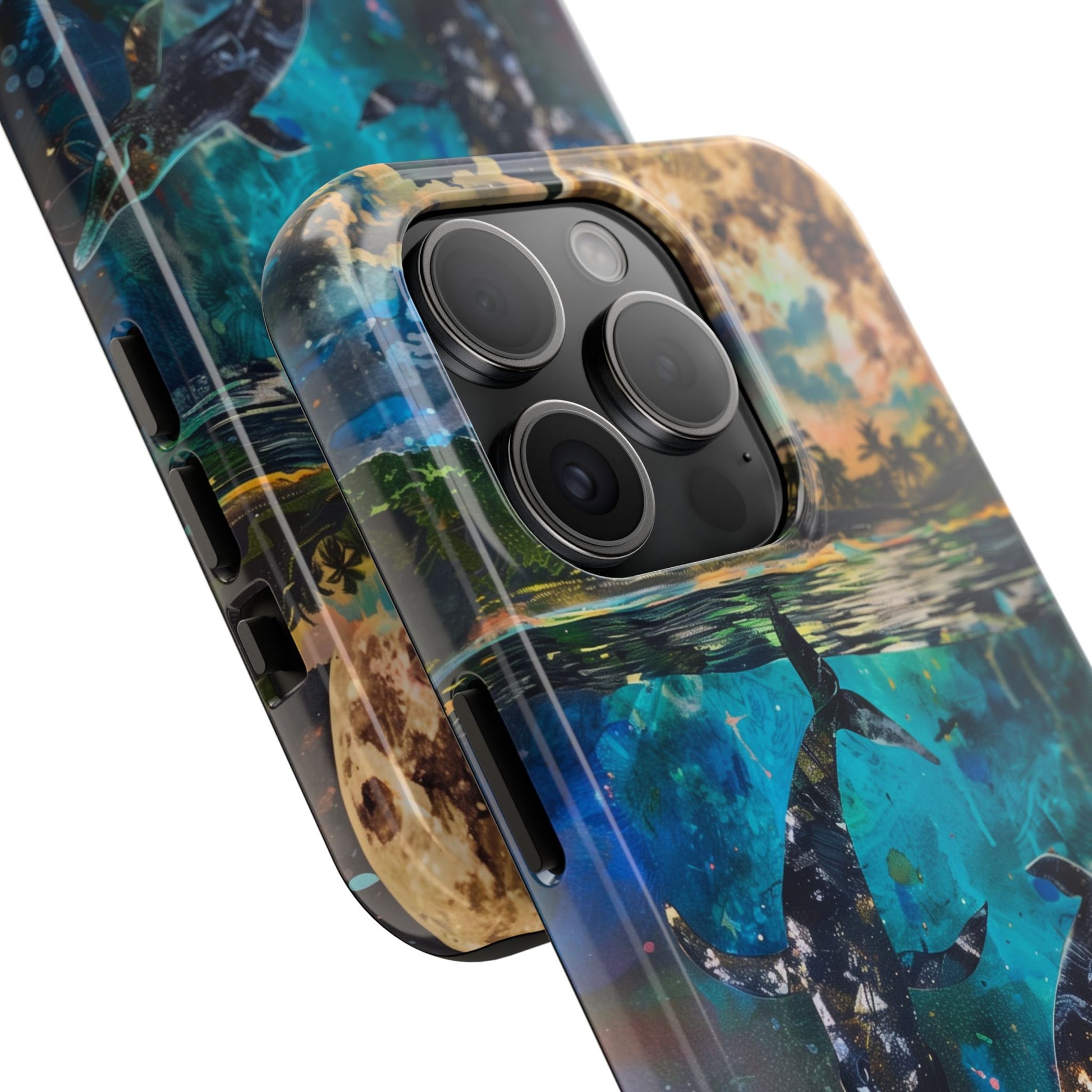 Abstract Moonlit Whales Underwater Phone Case - Durable and Stunning Protective Cover
