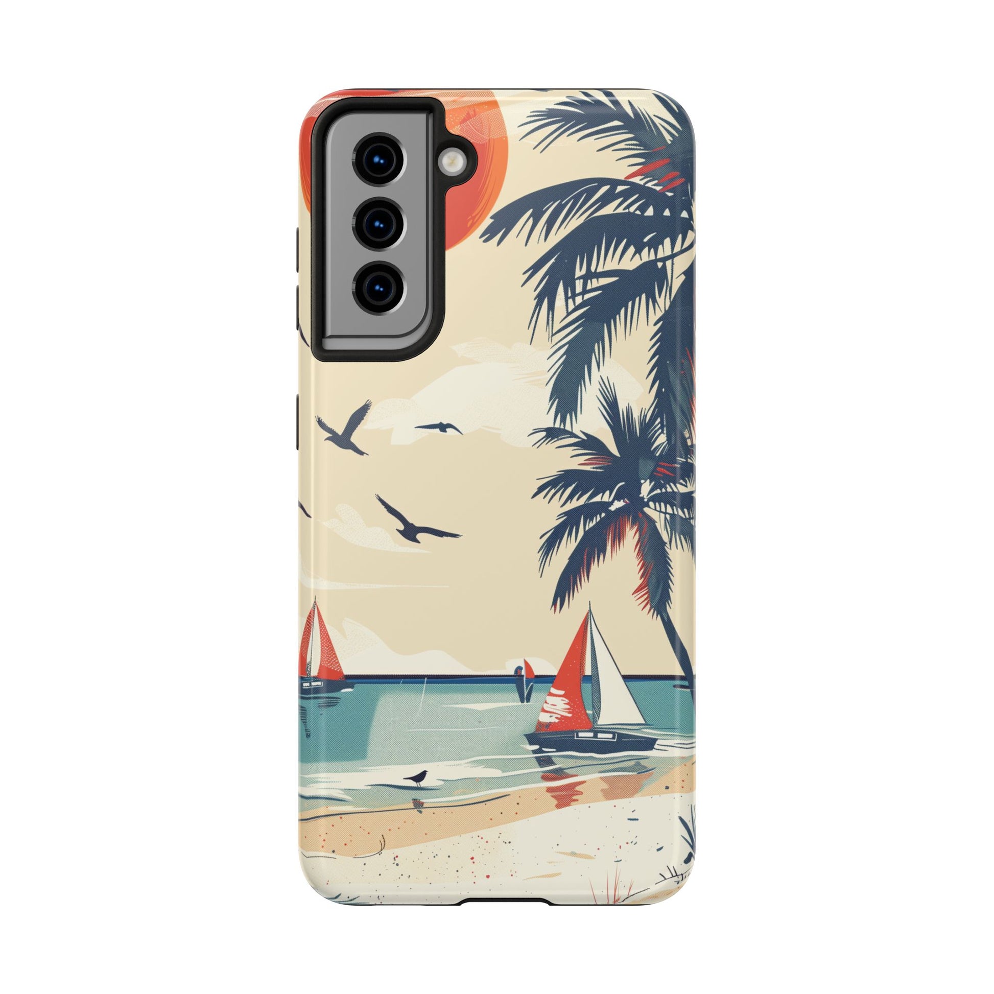 Retro Beach Scene Phone Case, Vintage Tropical Ocean iPhone Case, Summer Beach Phone Cover for iPhone, iphone 15 pro max