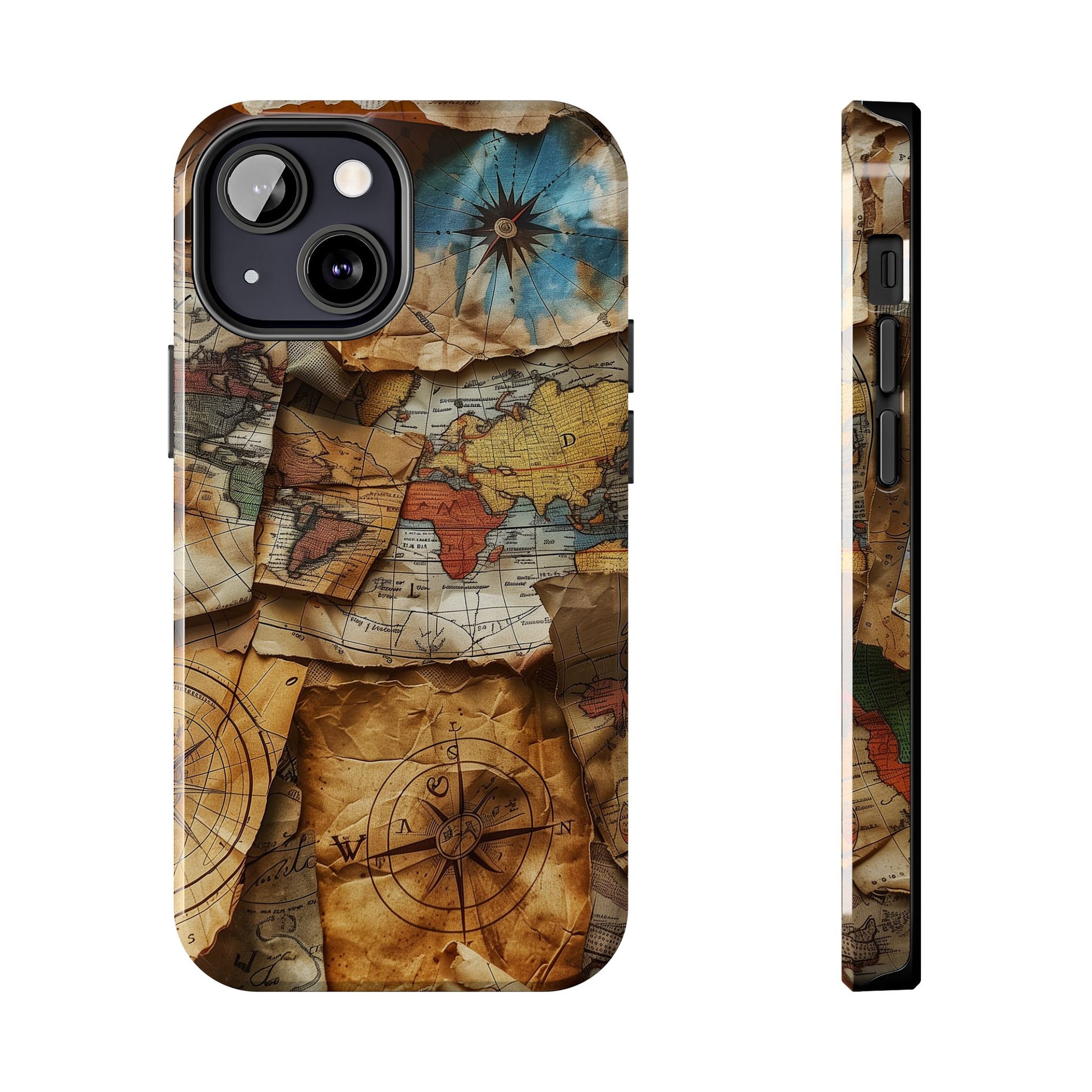 Double Layer Map Phone Case - Protective Phone Case Vintage Map Design - Durable Dual Layer Case with Map Print - Travel Inspired Phone Case