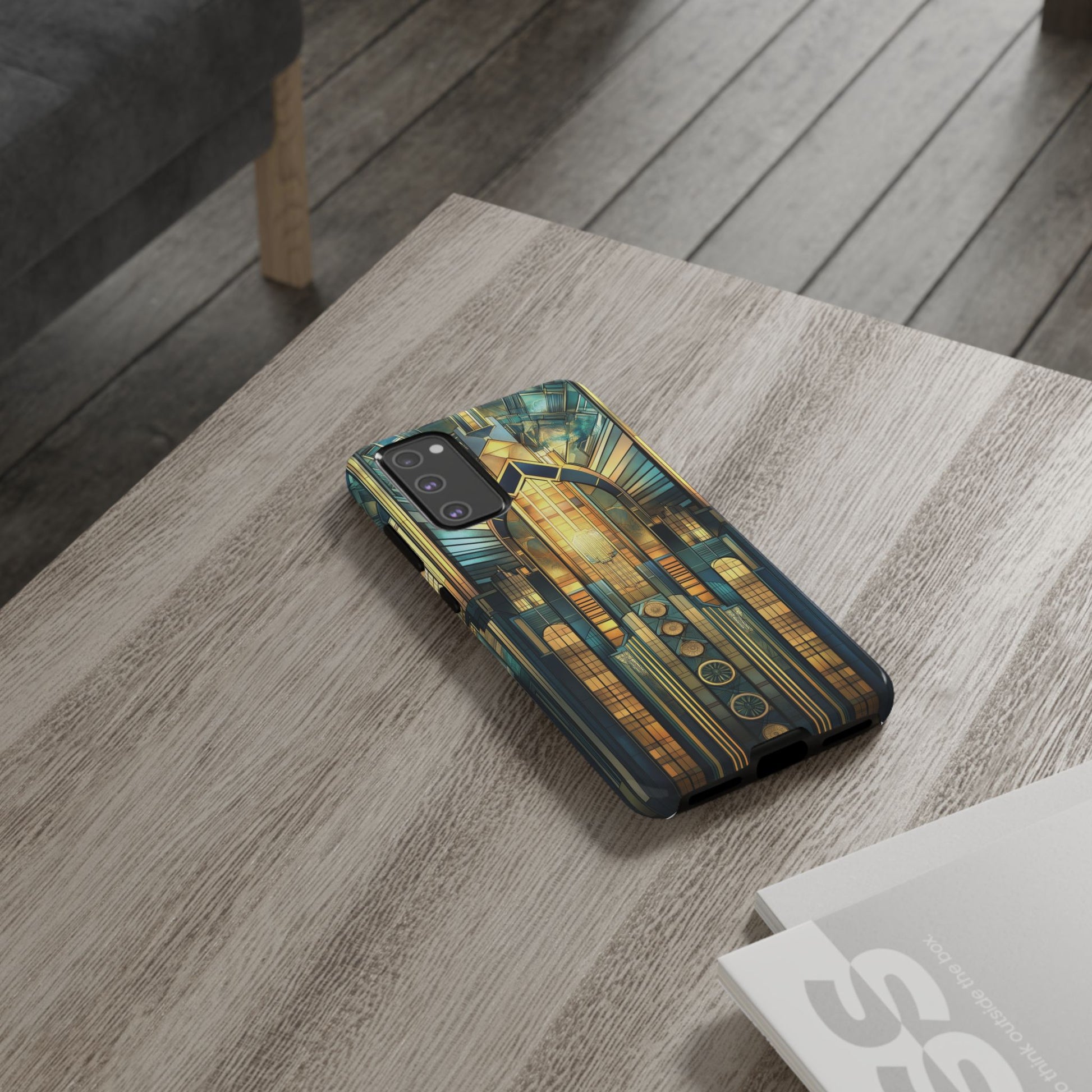 Phone Case Art Deco City Frank Lloyd Wright Teal Gold Protective Covers, Stylish Accessories, Great Gatsby Noir Nouveau iPhone 14 15 16 Pro
