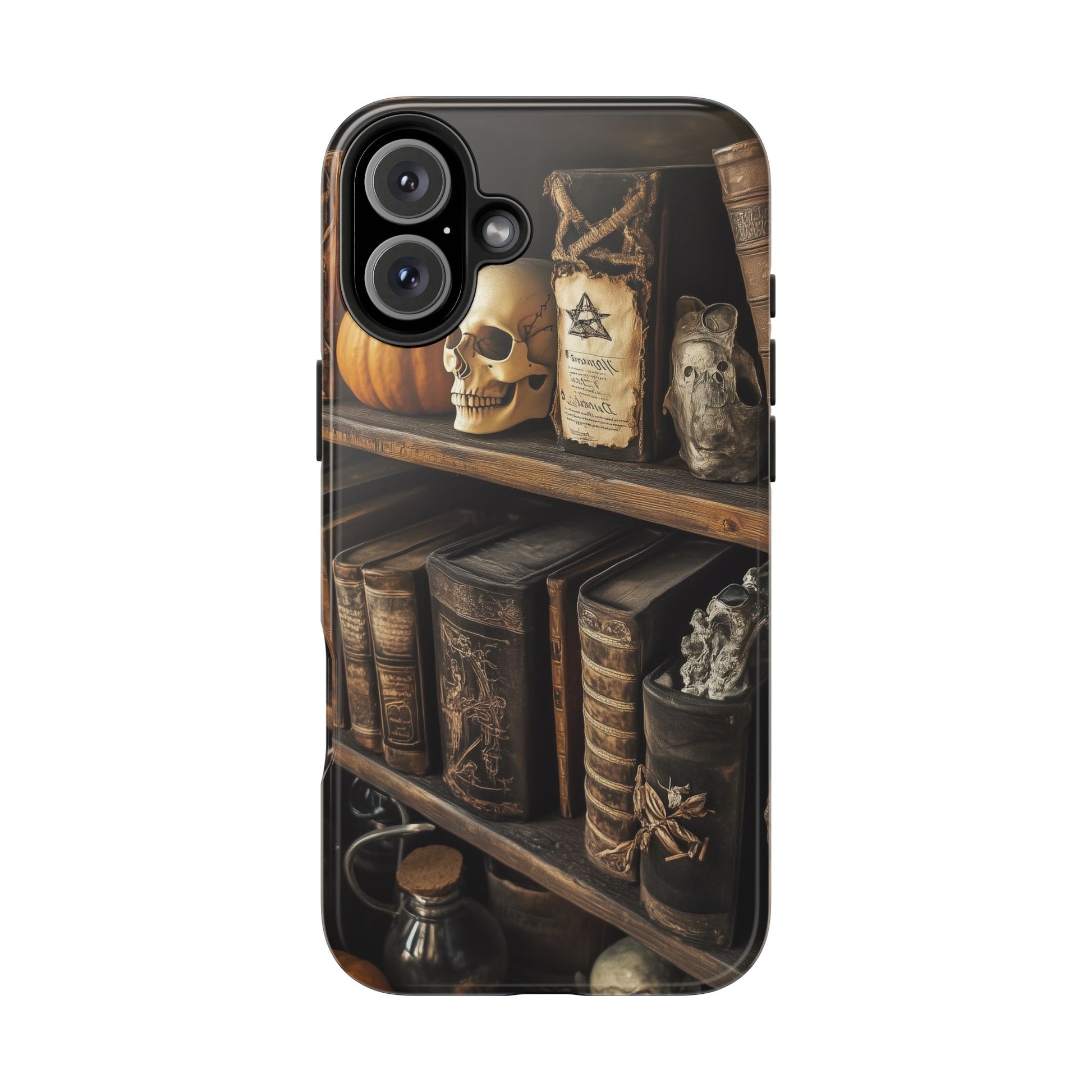 Apothecary Dark Academia Bookcase Goth Skulls floral Black Halloween Pumpkins Samsung Galaxy Apple iPhone 15 Pro Max Case  S24 S23 C