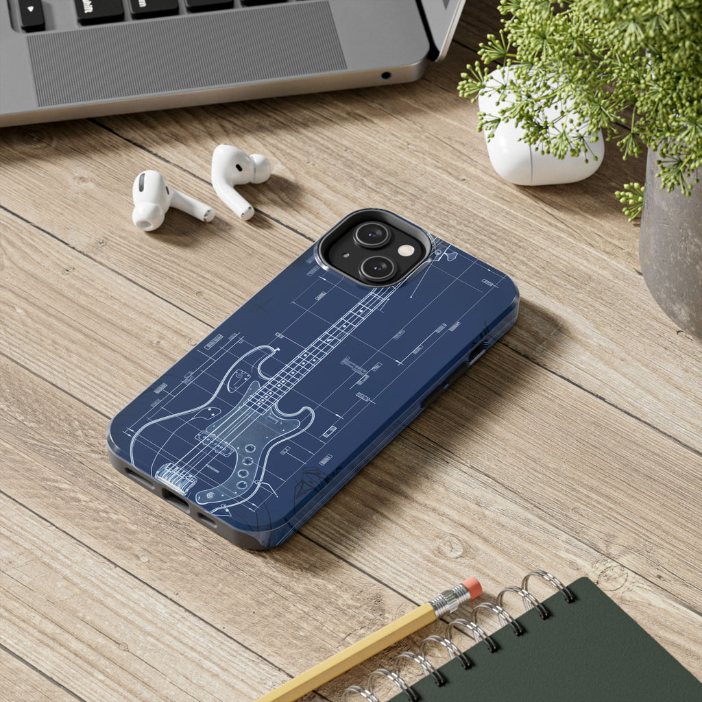 Guitar Phone Case Blueprint Schematic Vintage Custom Design Fender Gibson Rickenbacker Custom Rock Music Phone Accessories Musician Gift