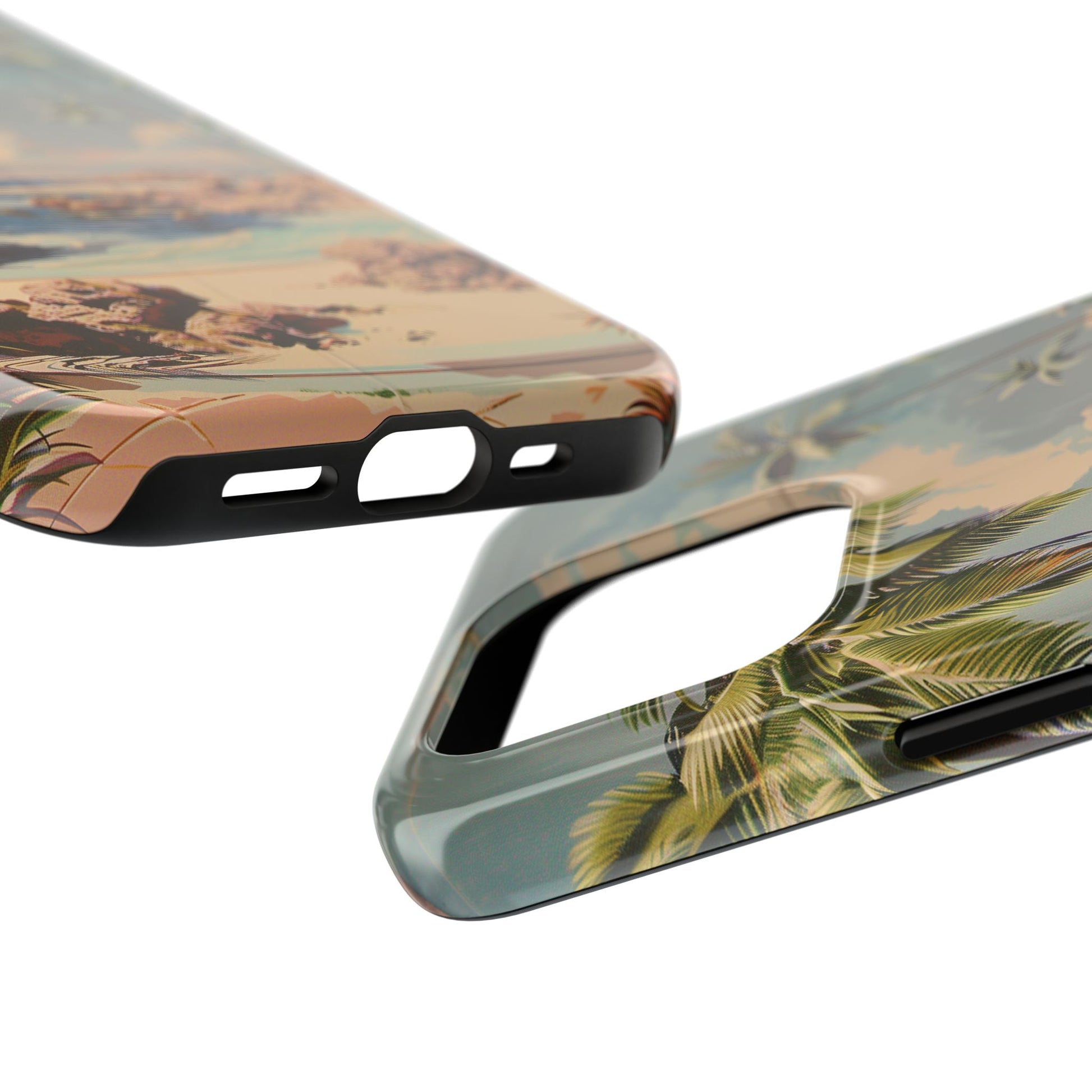 Beach Scene Phone Case Retro Vintage Tropical Ocean Summer Surfing Tiki iPhone 13 14 15 16 Pro Max Galaxy S24