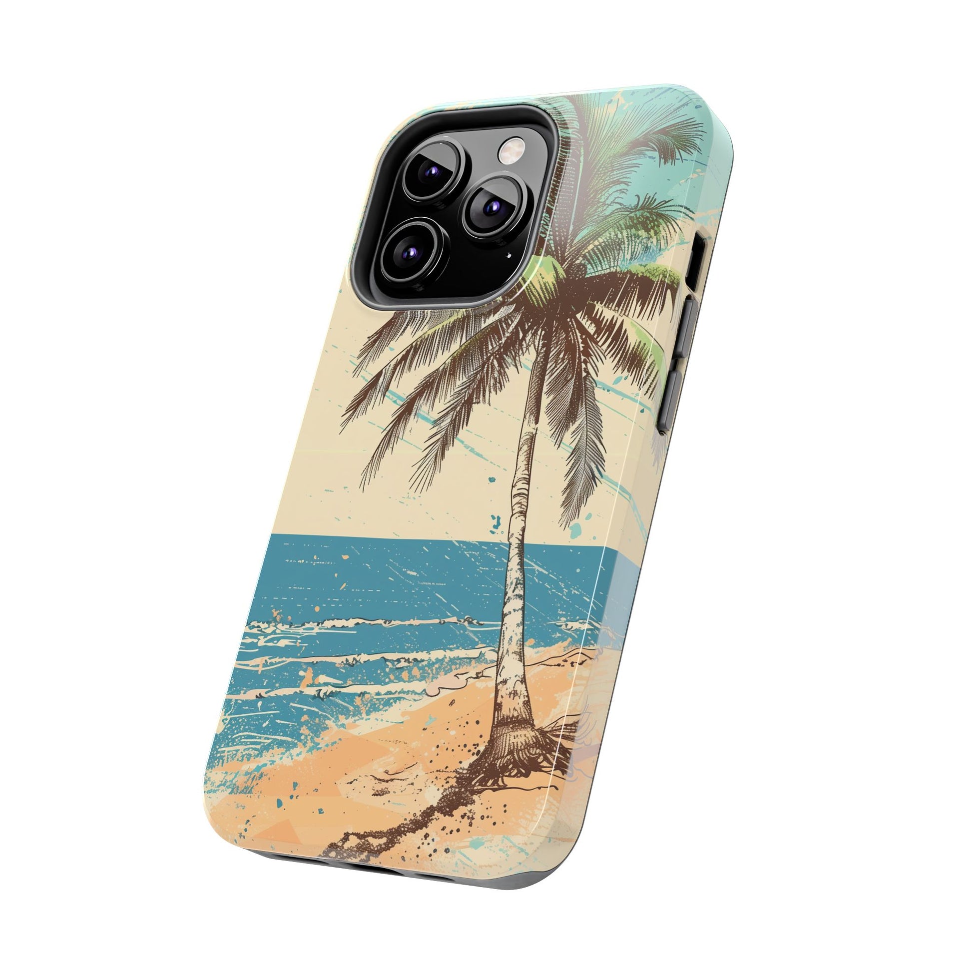 Retro Beach Scene Phone Case, Vintage Tropical Ocean iPhone Case, Summer Beach Phone Cover for iPhone, iphone 15 pro max