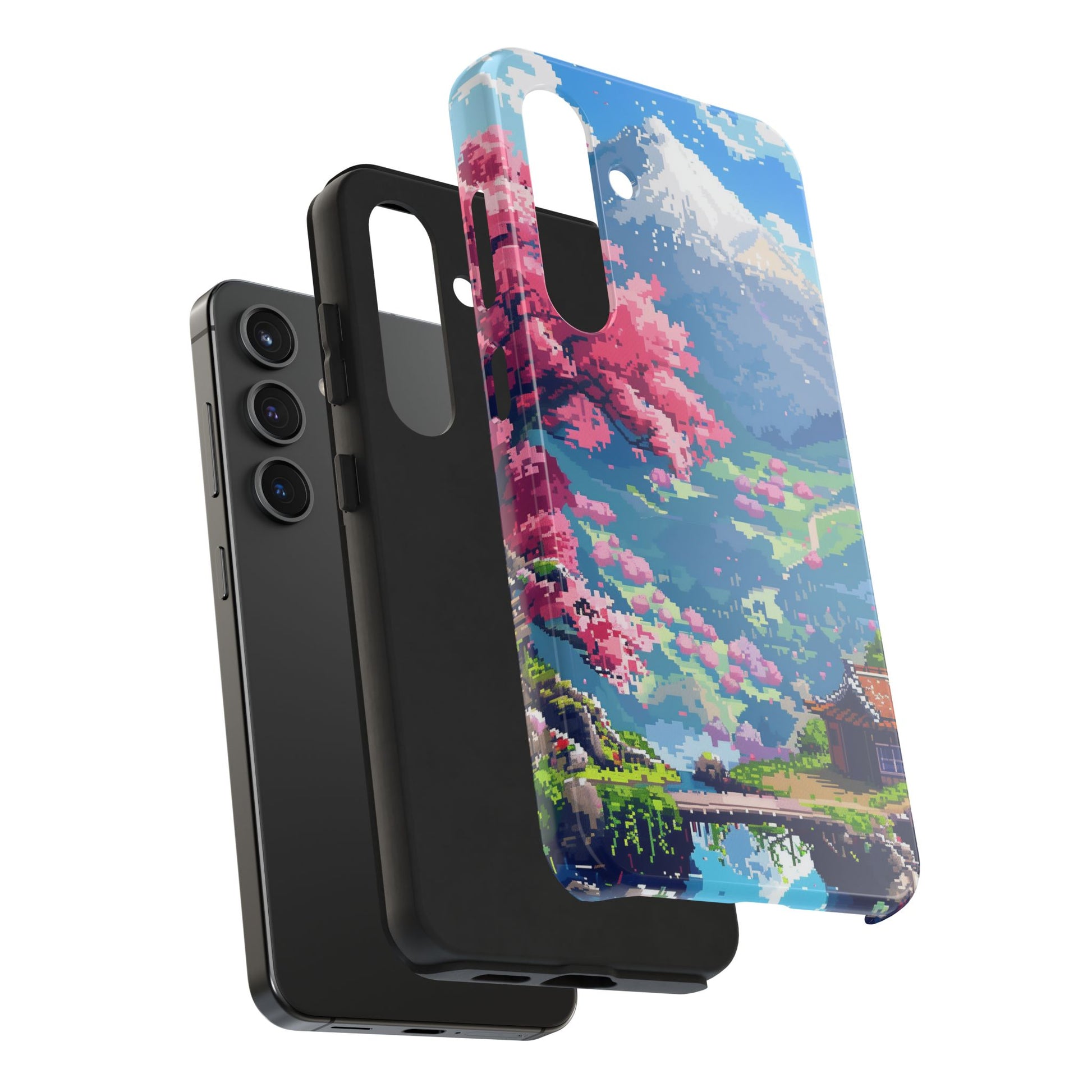 Pixel Art Video Game Landscapes Phone Case, Retro Gaming Pixelated Design, Geeky Gamer Phone Cover, Unique Video Game Art Accessories