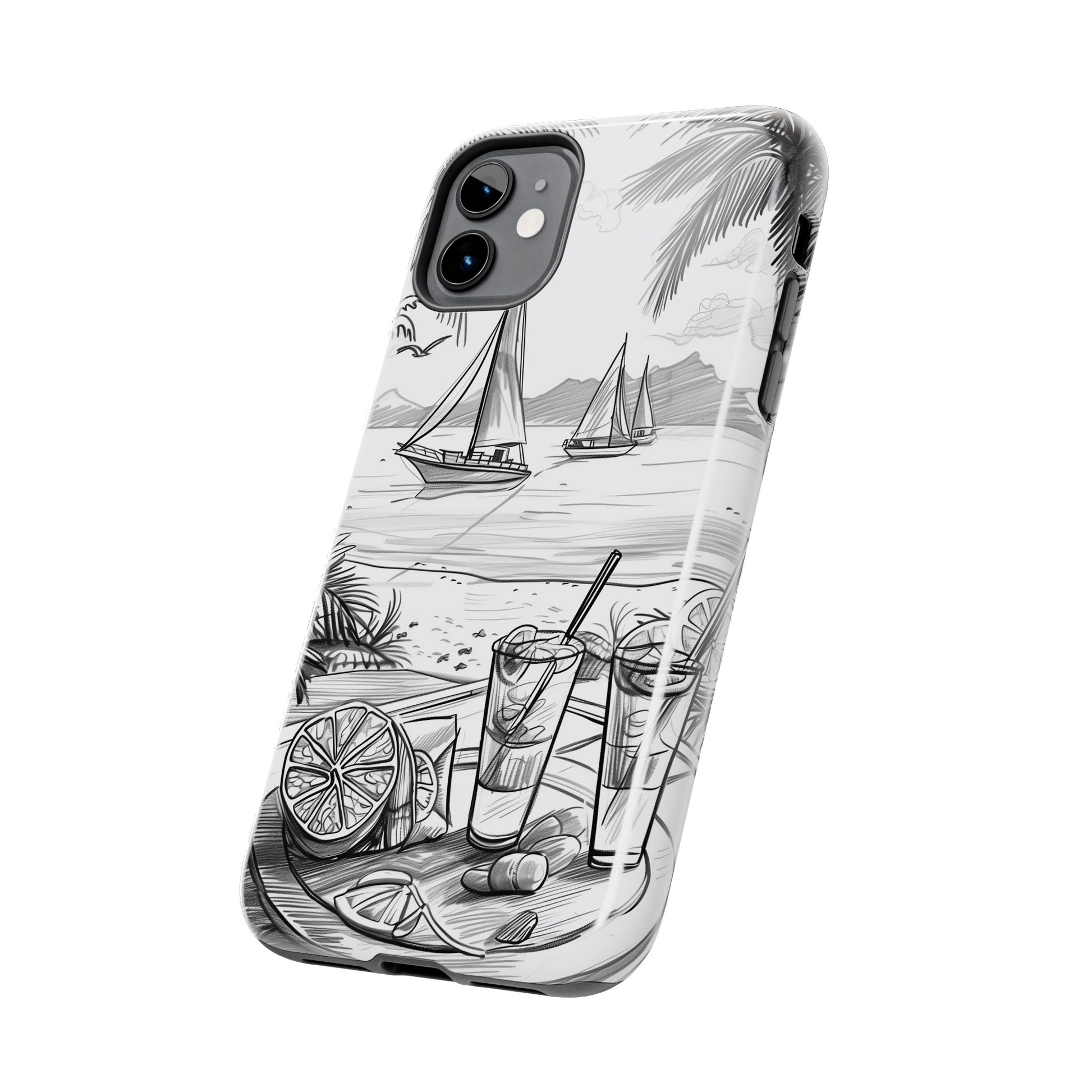 Beach Vibes Phone Case: Hand-Drawn Tiki Drinks & Tropical Paradise Design
