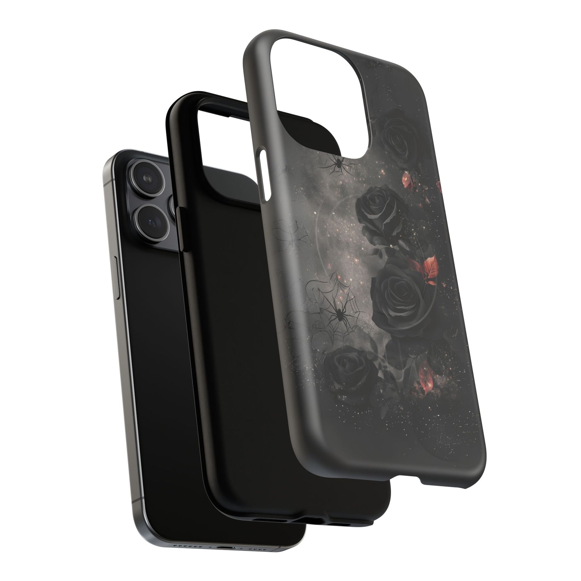 Magsafe Gothic Floral Phone Case Dark Academia Black Roses Spider Webs Butterflies Witchcraft Night Sky iPhone 14 15 Pro Max