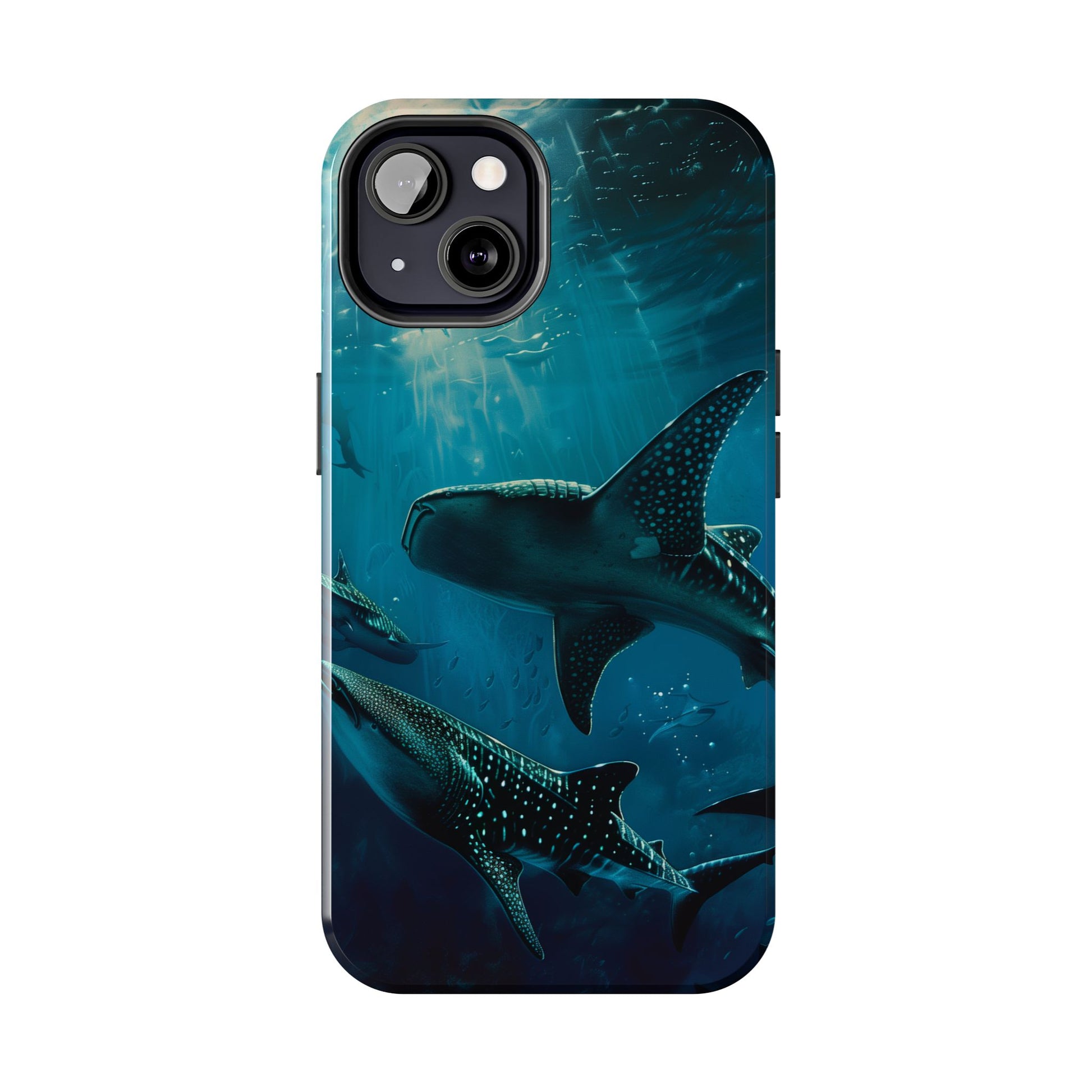 Tranquil Trio: Three Whale Sharks Tough Phone Case