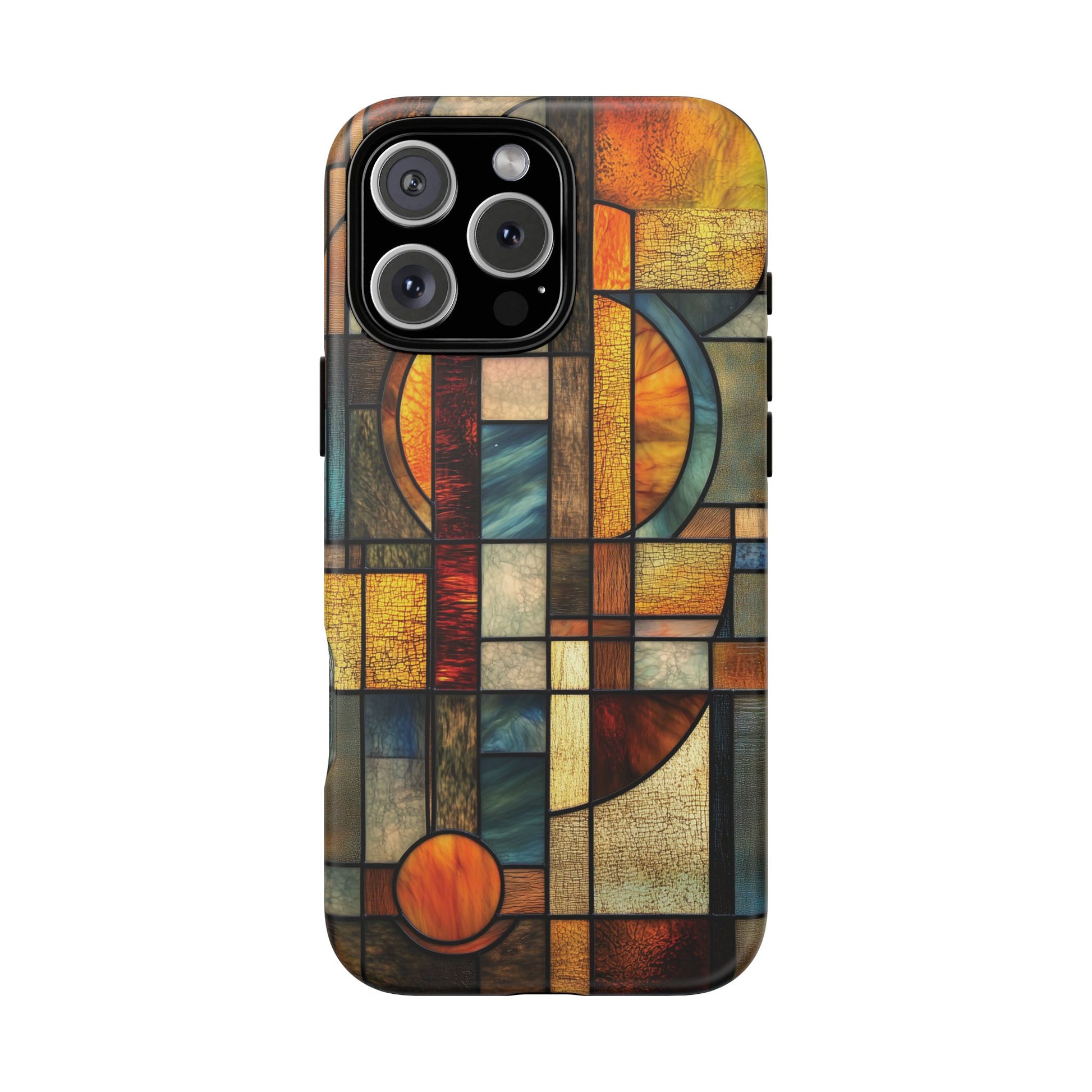 Art Deco Mosaic Stained Glass Phone Case Frank Lloyd Wright Cottage Core Usonian Prairie Style Geometric Stylish  iPhone 14 15 16 Pro